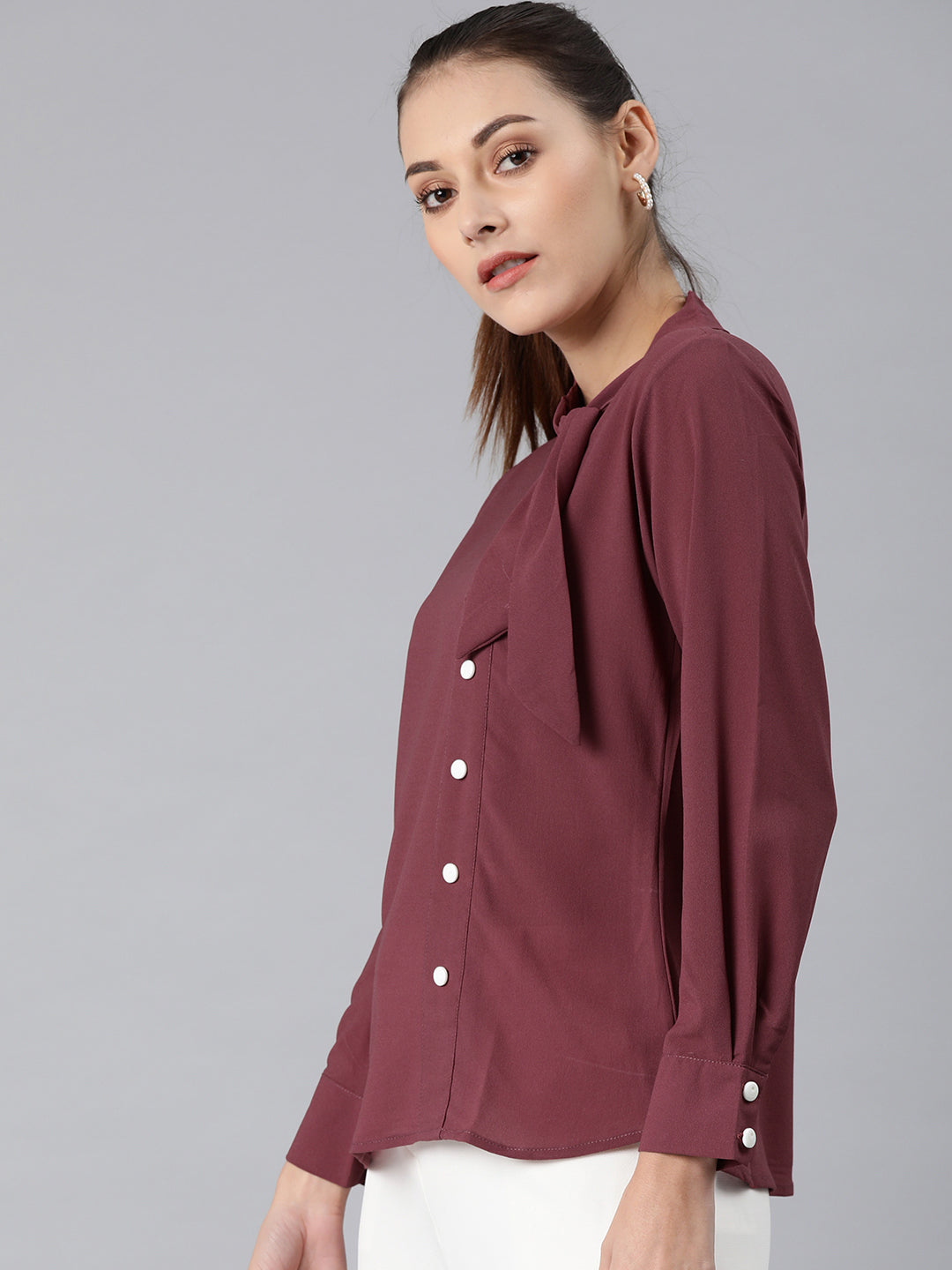 Mimosa women Maroon Solid Shirt Top