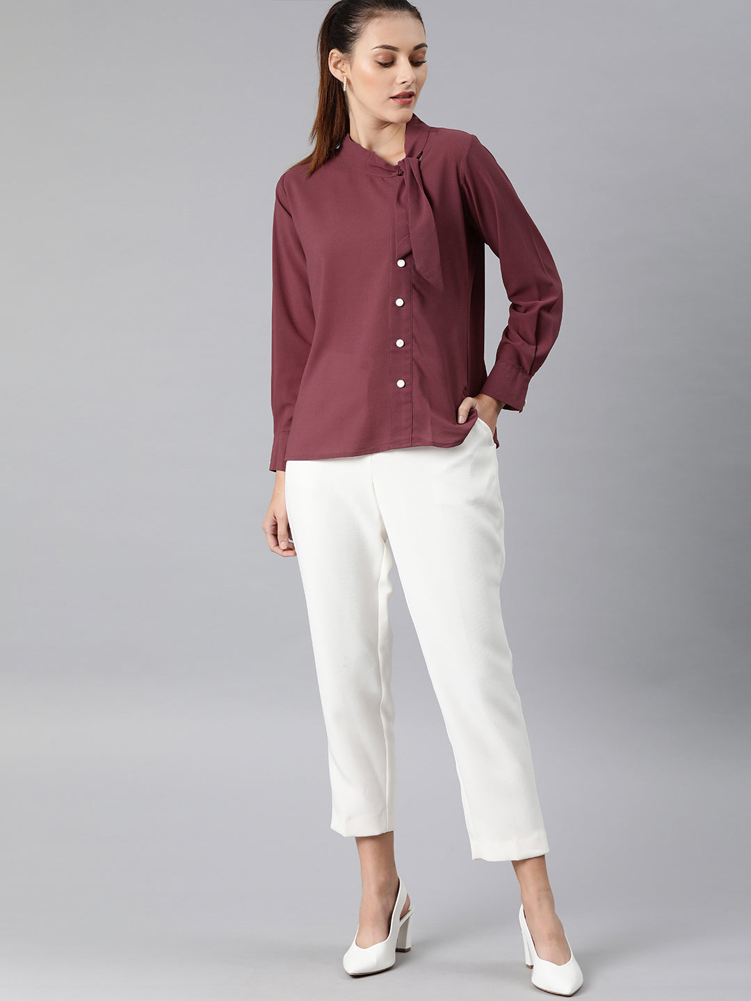 Mimosa women Maroon Solid Shirt Top