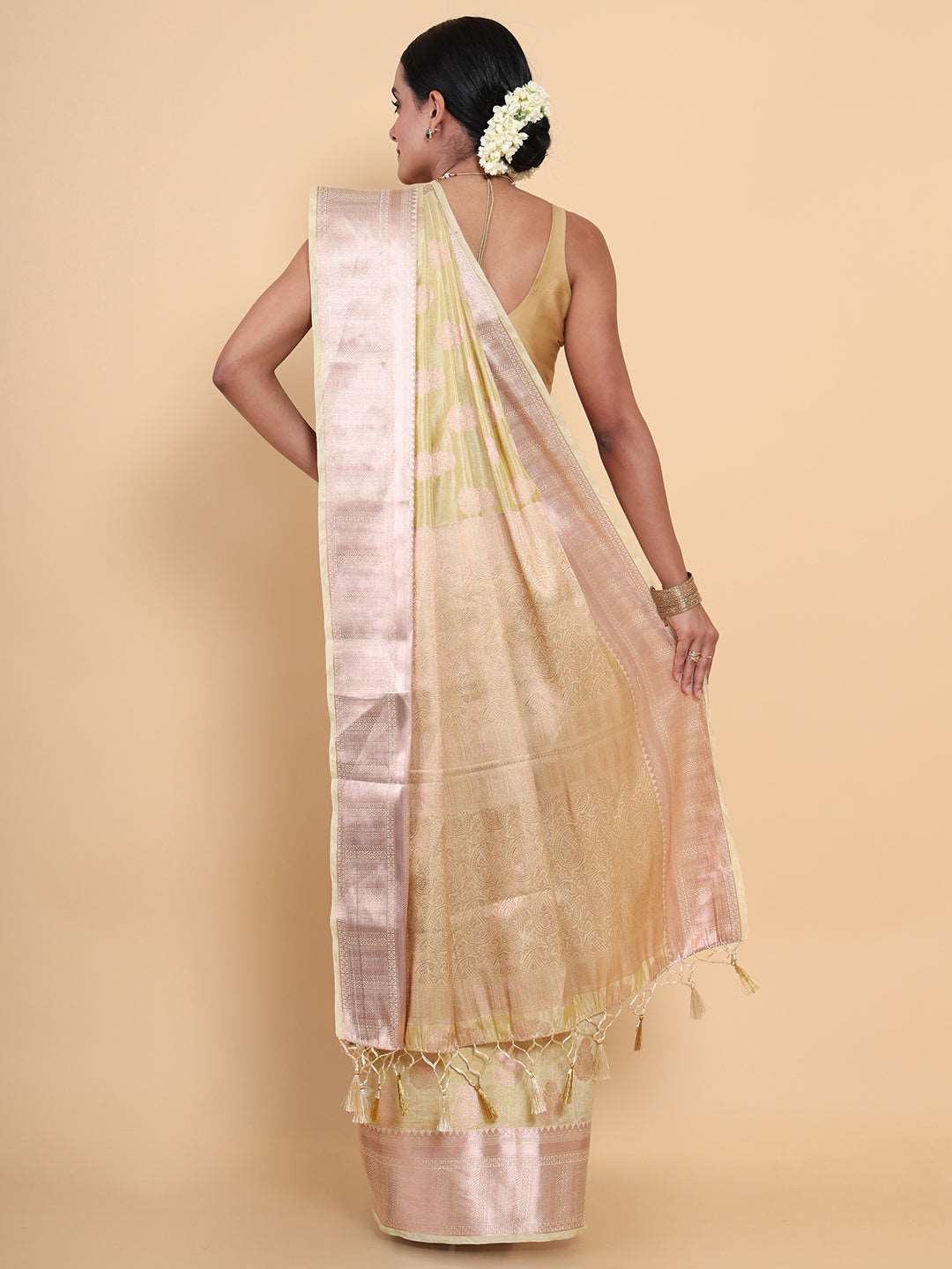 Mimosa Womens Art Silk Saree Kasavu Cream Color