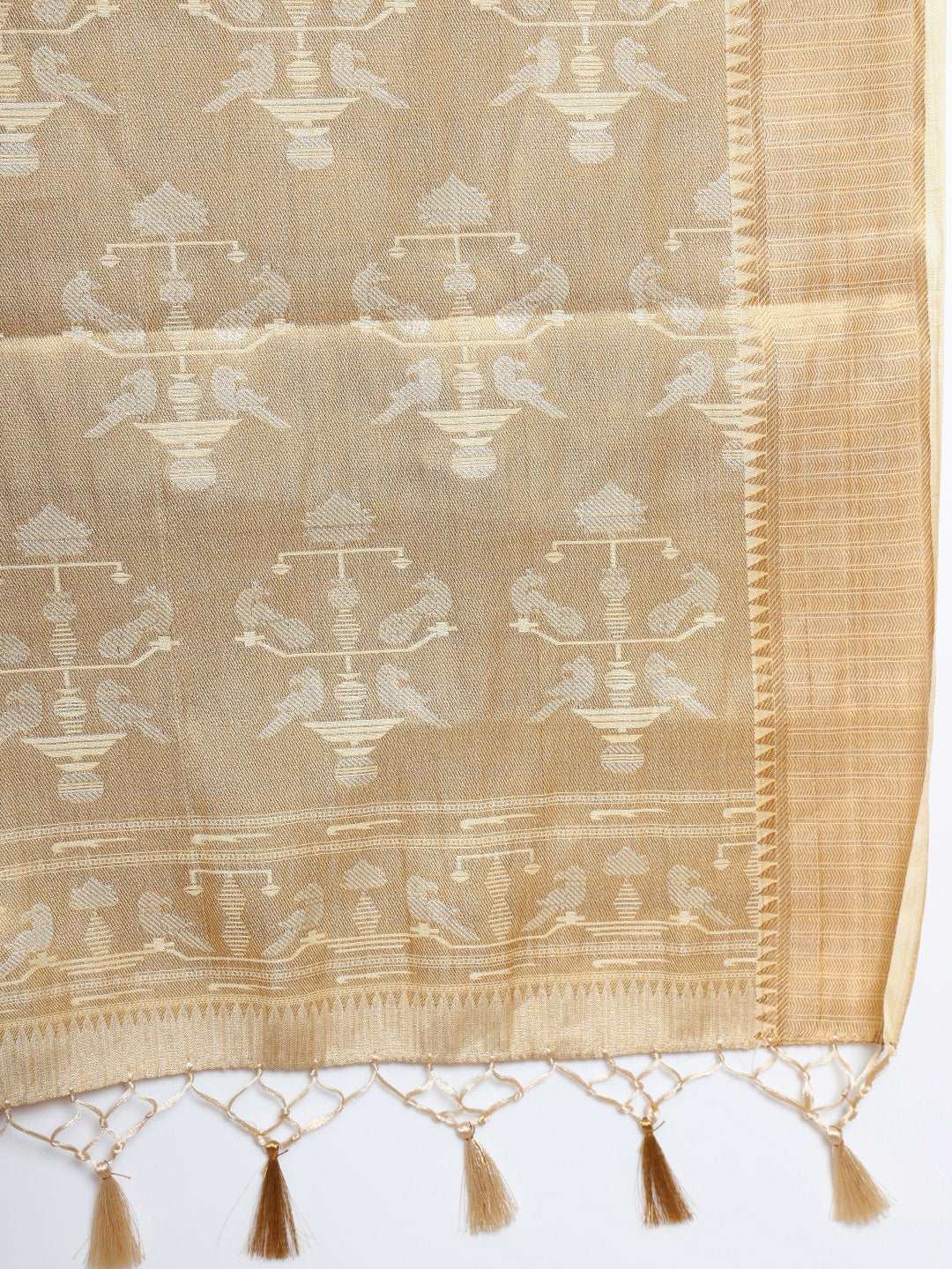 Mimosa Womens Art Silk Saree Kasavu Cream Color