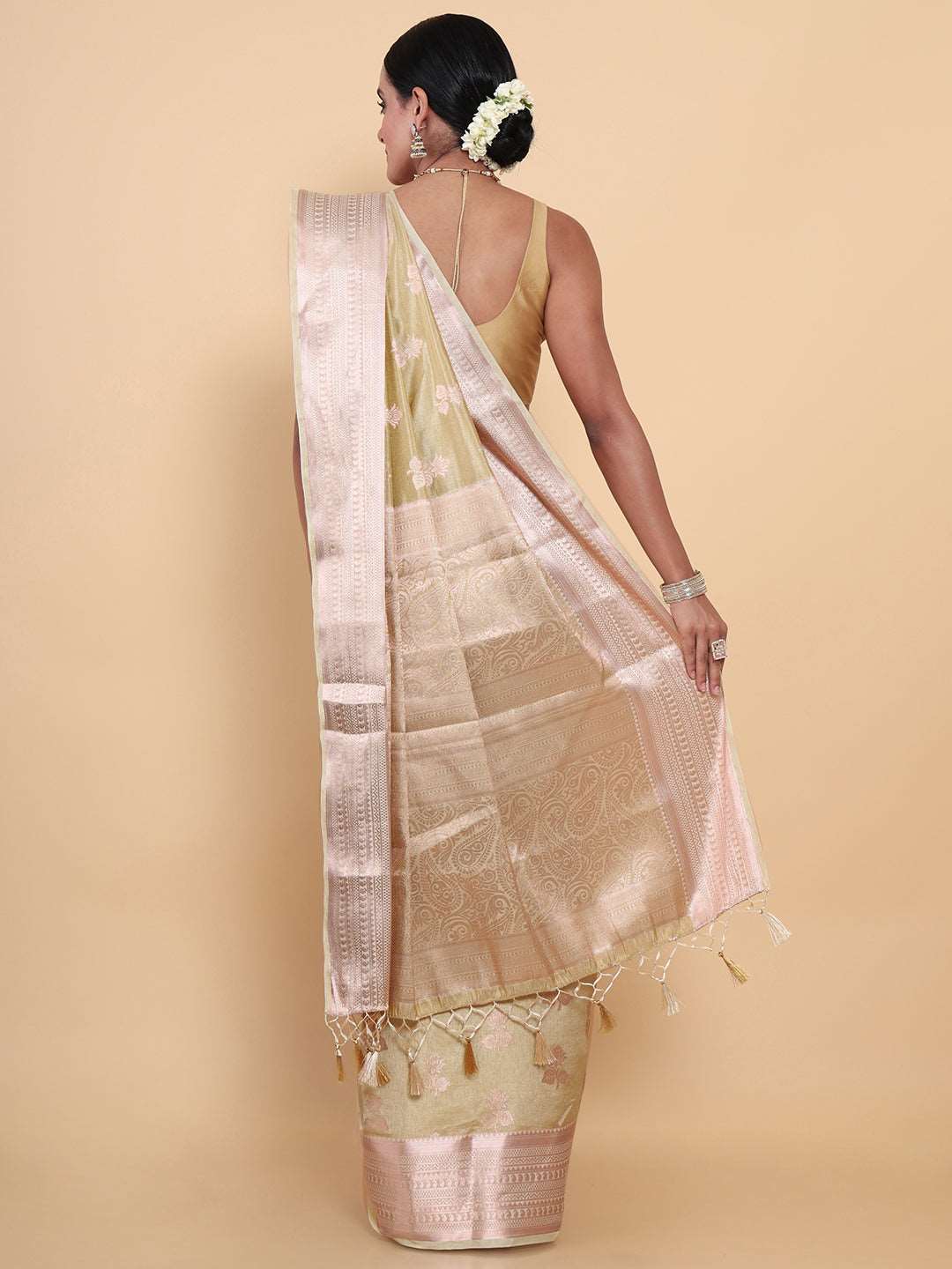 Mimosa Womens Art Silk Saree Kasavu Cream Color