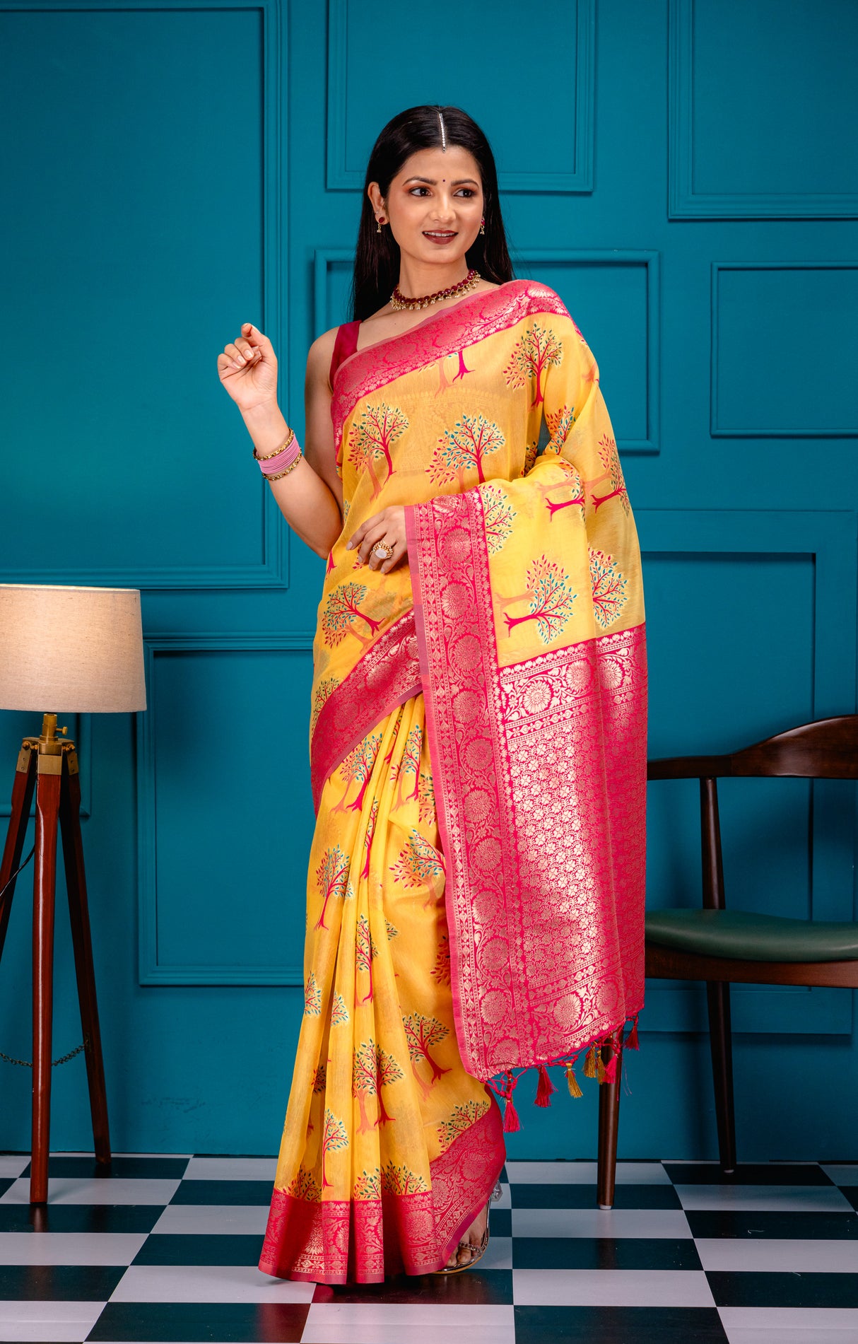 Mimosa Women's Woven Design Banarasi Style Art Silk Saree With Blouse Piece : SA00001580GDFREE