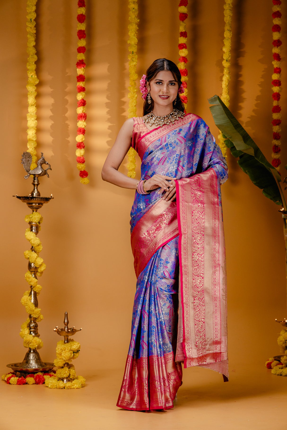 Mimosa Women's Woven Design Kanjivaram Style Art Silk Saree With Blouse Piece : SA00001812RBFREE