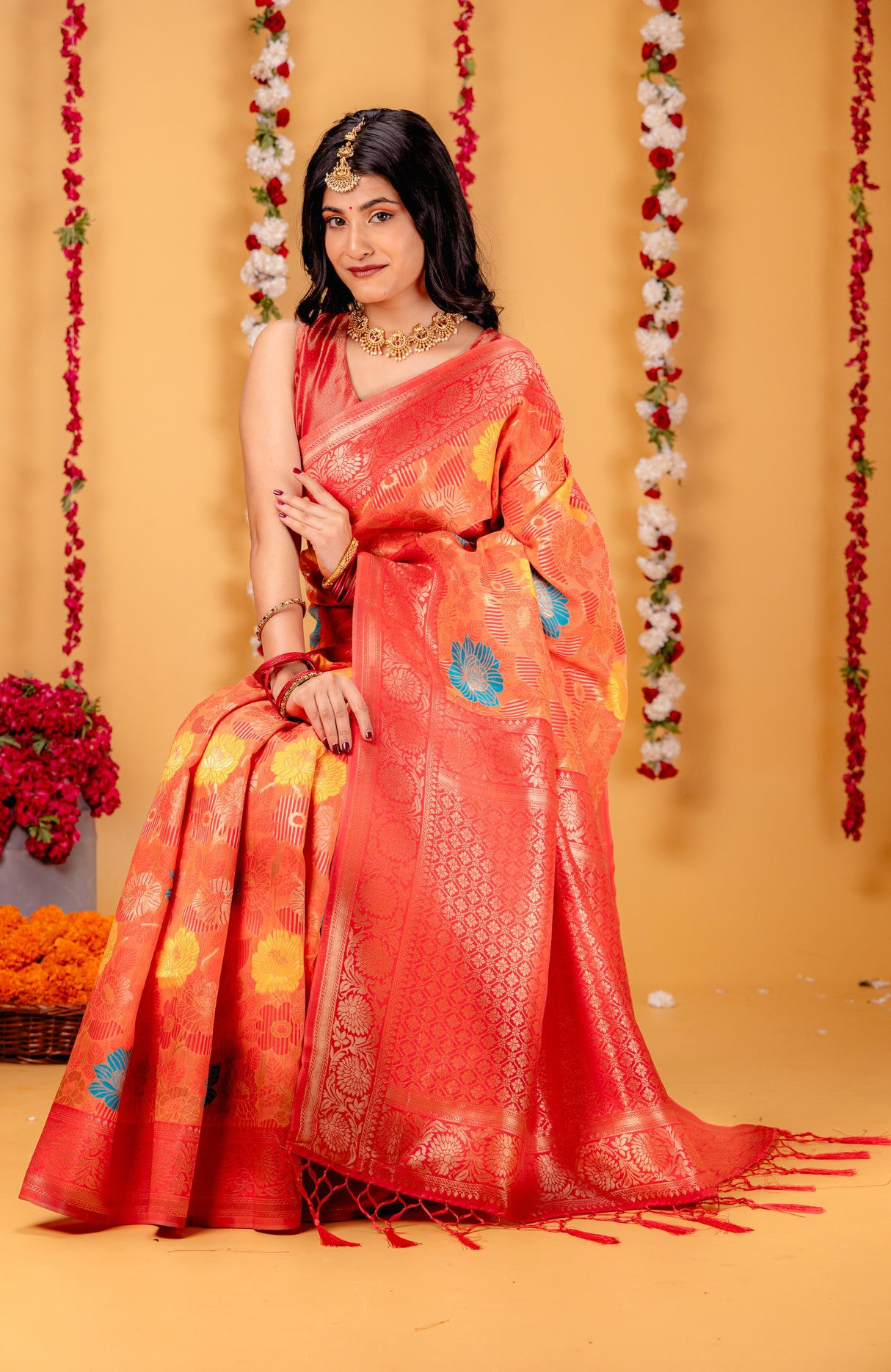 Mimosa Women's Woven Design Banarasi Style Art Silk Saree With Blouse Piece : SA00001601PCFREE