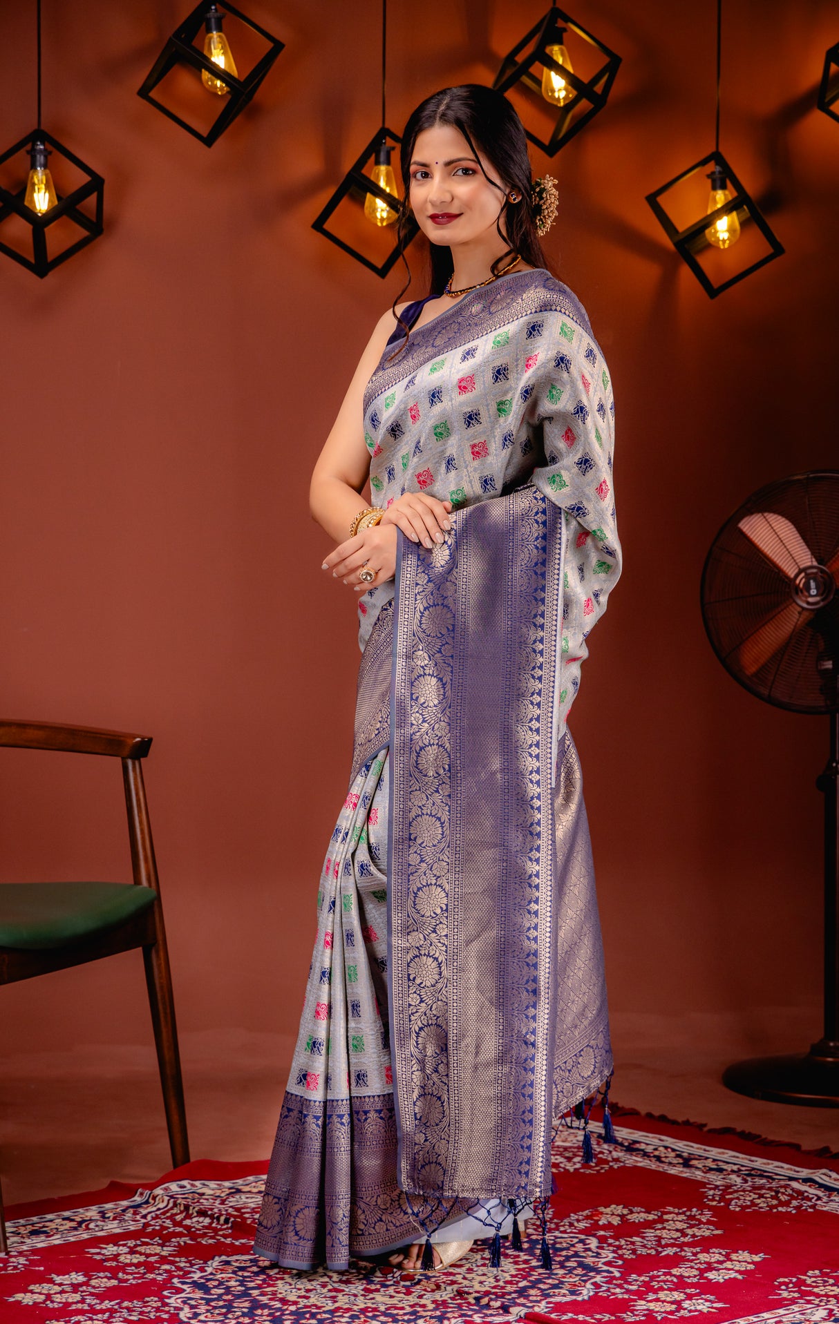 Mimosa Women's Woven Design Kanjivaram Style Art Silk Saree With Blouse Piece : SA00001655GYFREE