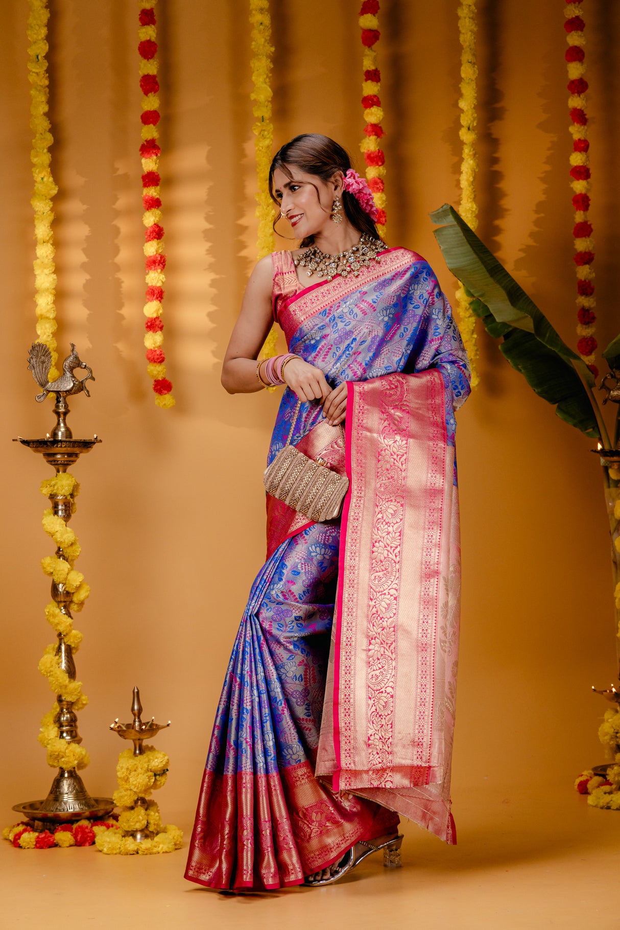 Mimosa Women's Woven Design Kanjivaram Style Art Silk Saree With Blouse Piece : SA00001812RBFREE