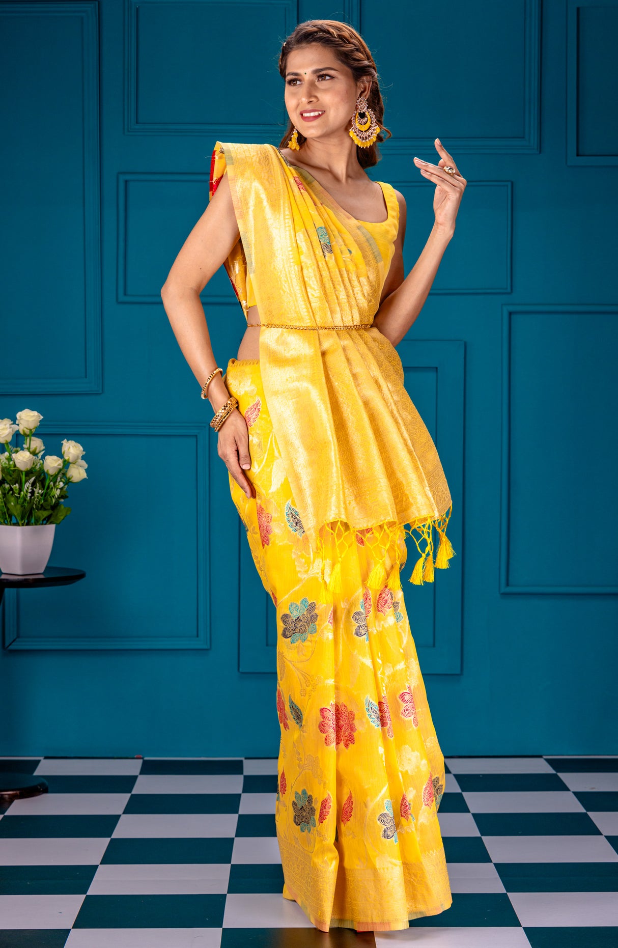 Mimosa Women's Woven Design Banarasi Style Art Silk Saree With Blouse Piece : SA00001597GDFREE