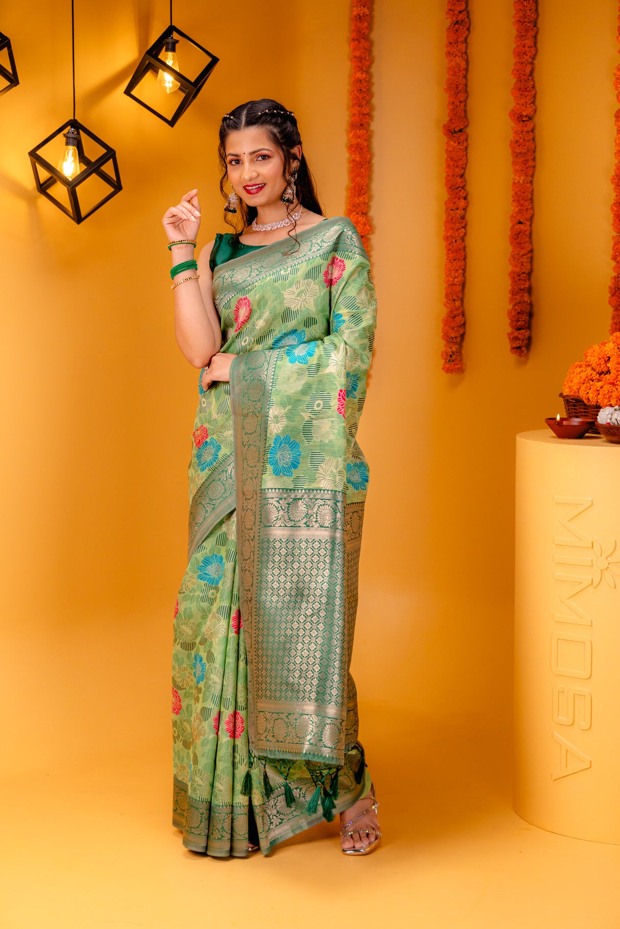 Mimosa Women's Woven Design Banarasi Style Art Silk Saree With Blouse Piece : SA00001601PSFREE