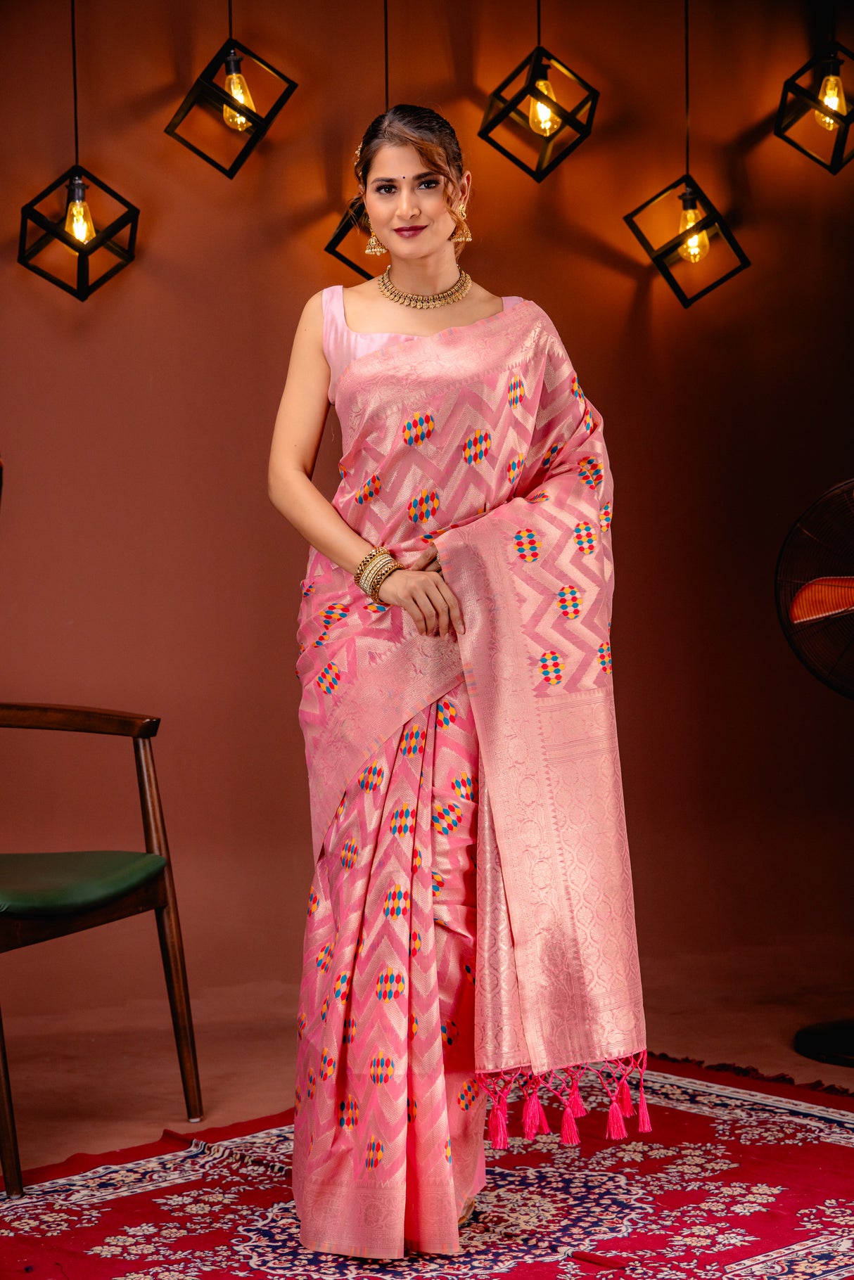 Mimosa Women's Woven Design Banarasi Style Art Silk Saree With Blouse Piece : SA00001584PNKFREE