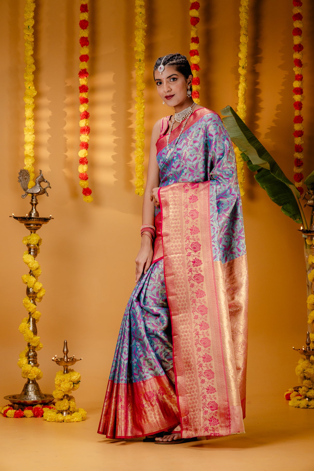 Mimosa Women's Woven Design Kanjivaram Style Art Silk Saree With Blouse Piece : SA00001810ANFREE