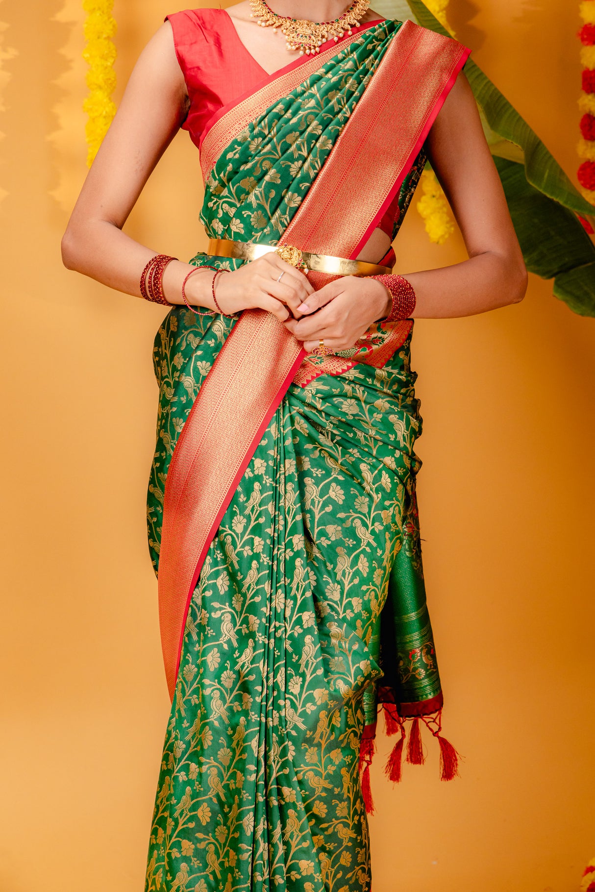 Mimosa Women's Woven Design Paithani Style Art Silk Saree With Blouse Piece : SA00001654GRNFREE