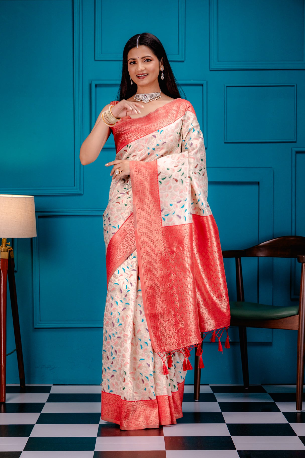 Mimosa Women's Woven Design Kanjivaram Style Art Silk Saree With Blouse Piece : SA00001596OFWFREE