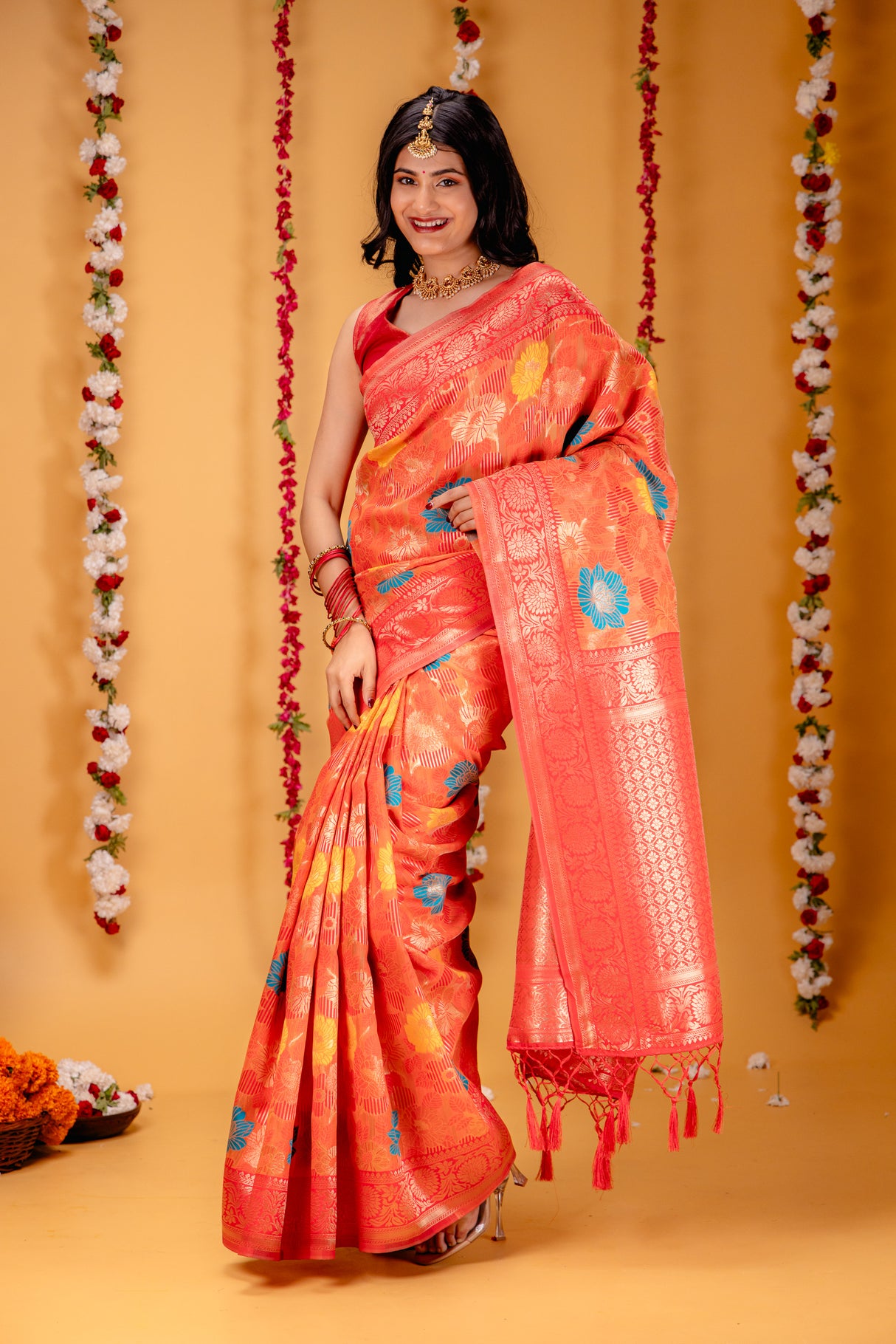 Mimosa Women's Woven Design Banarasi Style Art Silk Saree With Blouse Piece : SA00001601PCFREE