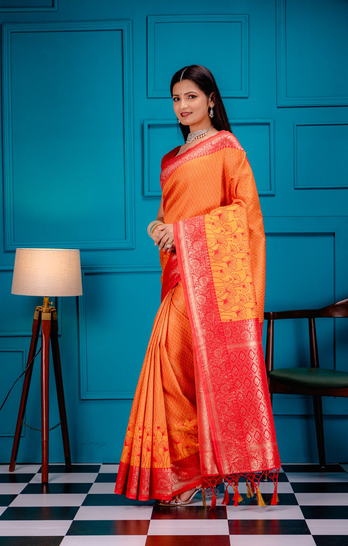 Mimosa Women's Woven Design Kanjivaram Style Art Silk Saree With Blouse Piece : SA00001586ORFREE