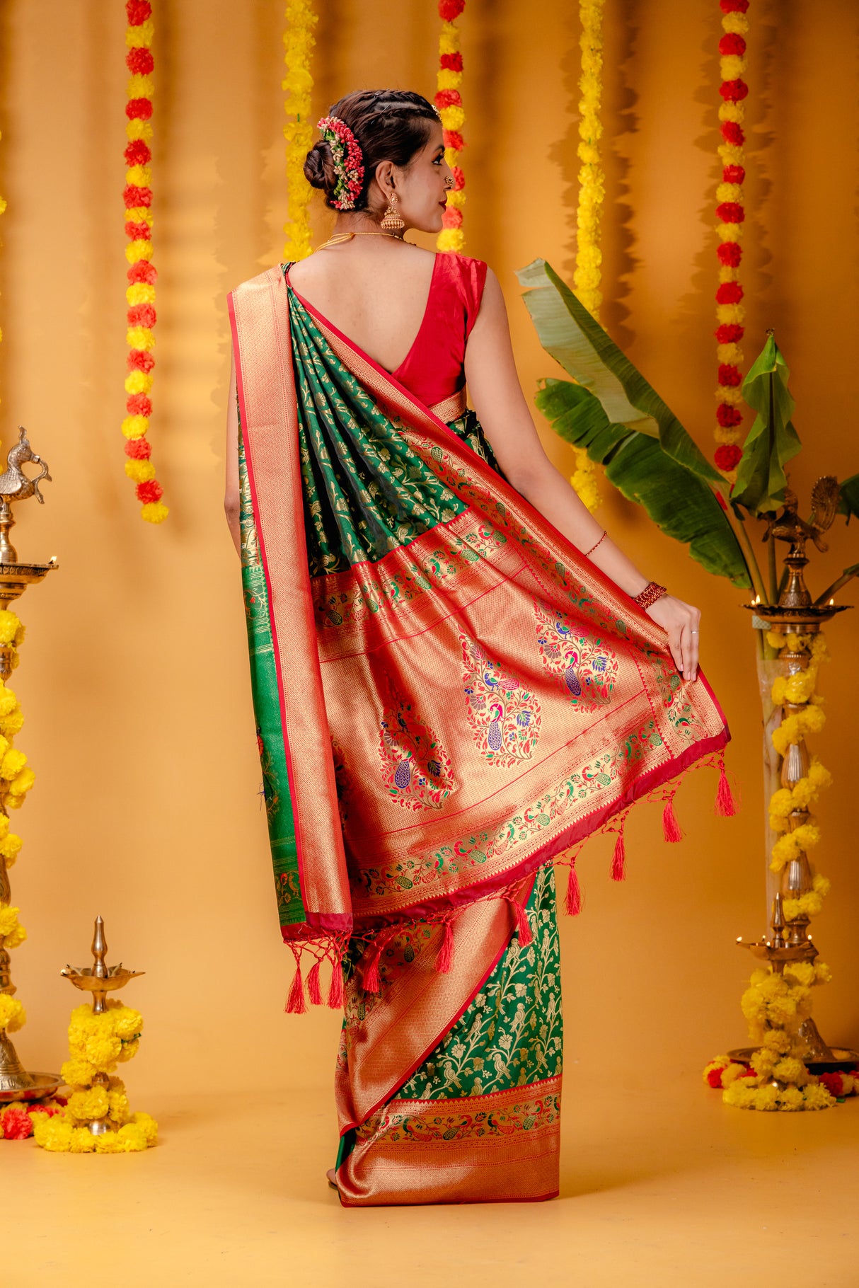 Mimosa Women's Woven Design Paithani Style Art Silk Saree With Blouse Piece : SA00001654GRNFREE