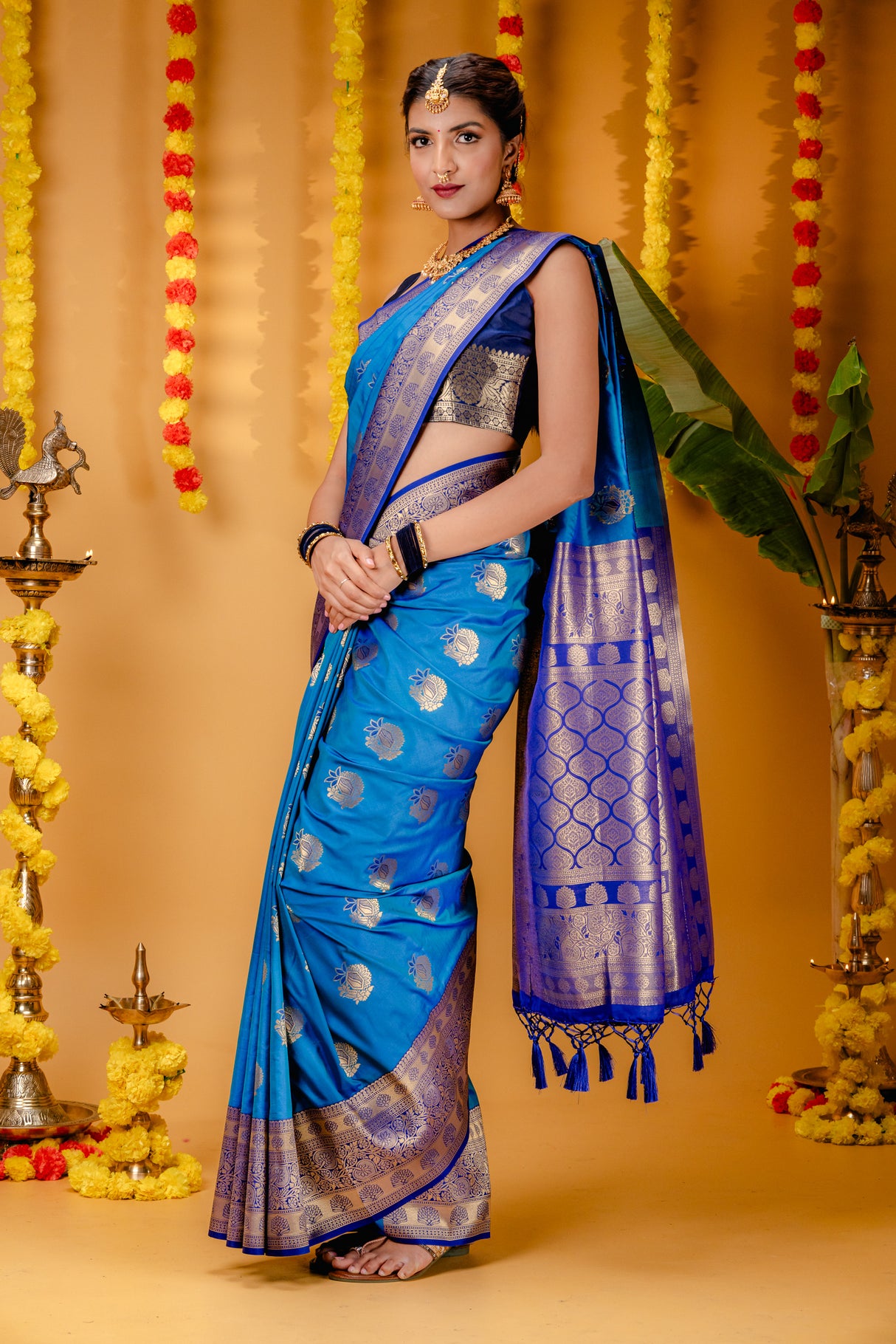 Mimosa Women's Woven Design Kanjivaram Style Art Silk Saree With Blouse Piece : SA00001693SFFREE