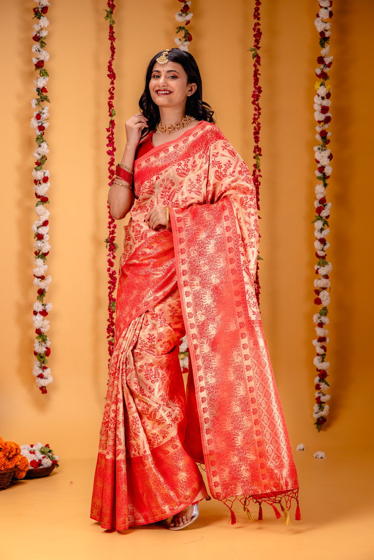 Mimosa Women's Woven Design Banarasi Style Art Silk Saree With Blouse Piece : SA00001582PCFREE