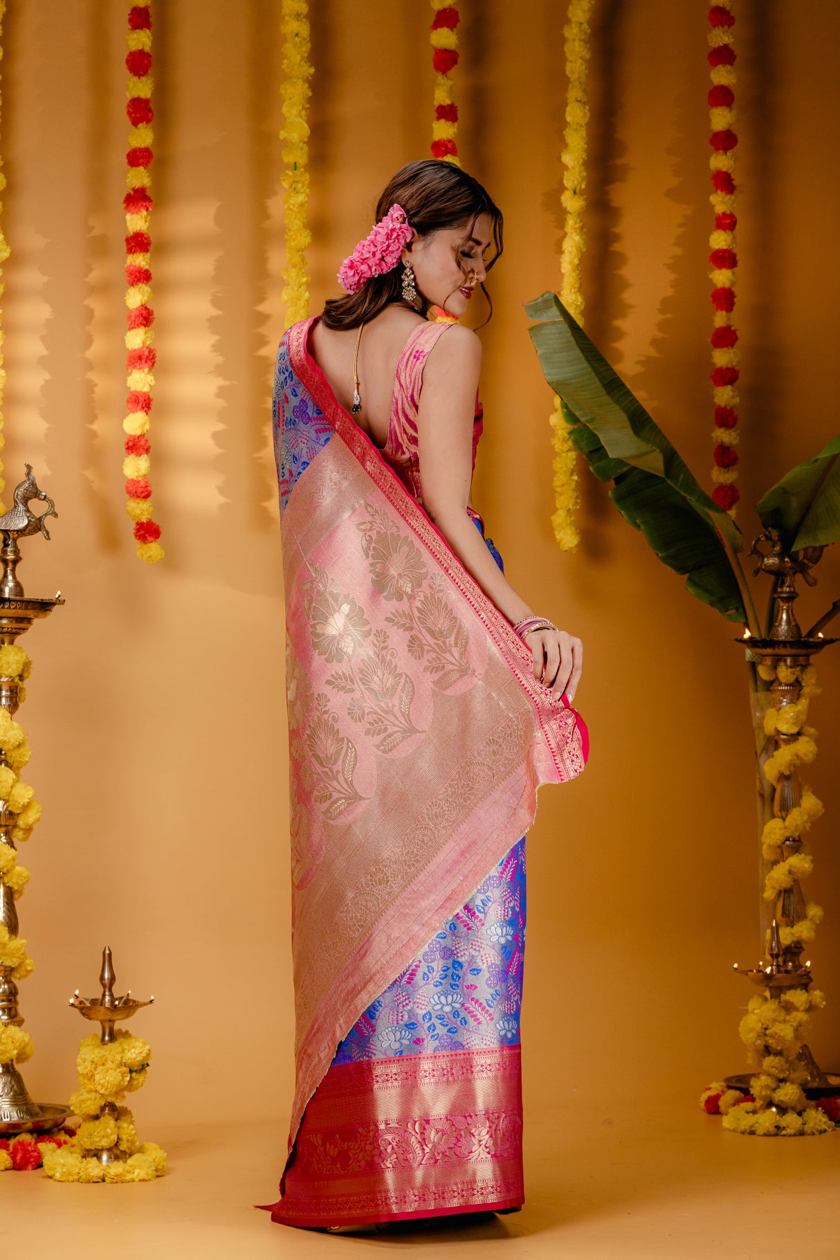 Mimosa Women's Woven Design Kanjivaram Style Art Silk Saree With Blouse Piece : SA00001812RBFREE