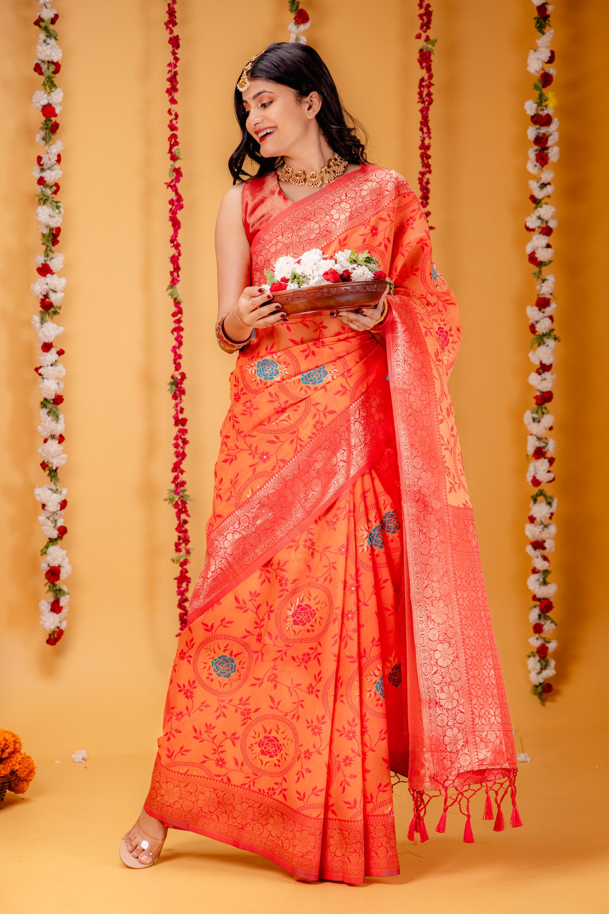 Mimosa Women's Woven Design Kanjivaram Style Art Silk Saree With Blouse Piece : SA00001599PCFREE