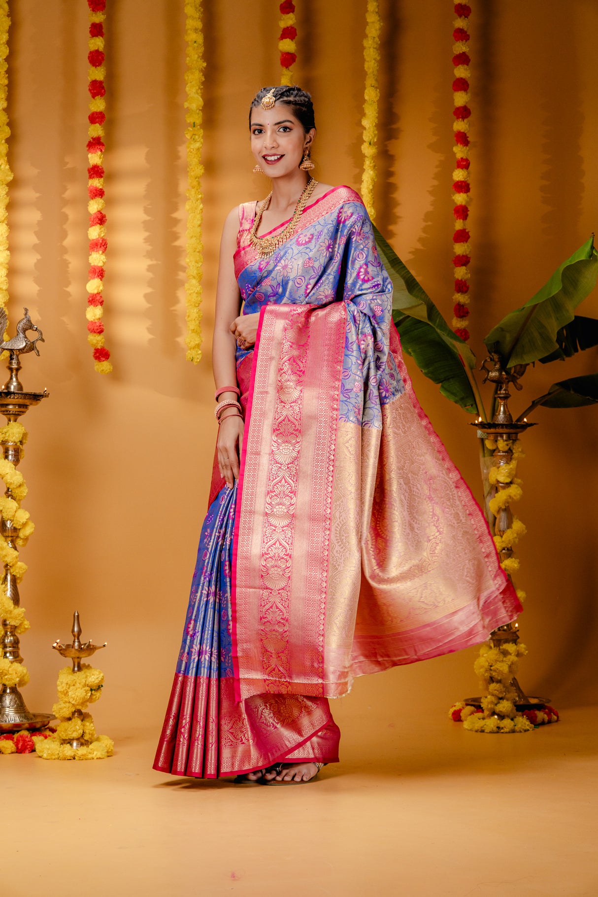 Mimosa Women's Woven Design Kanjivaram Style Art Silk Saree With Blouse Piece : SA00001827RBFREE