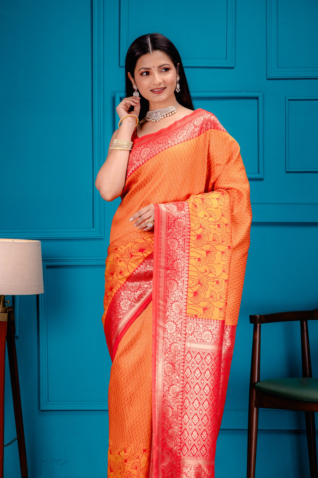 Mimosa Women's Woven Design Kanjivaram Style Art Silk Saree With Blouse Piece : SA00001586ORFREE