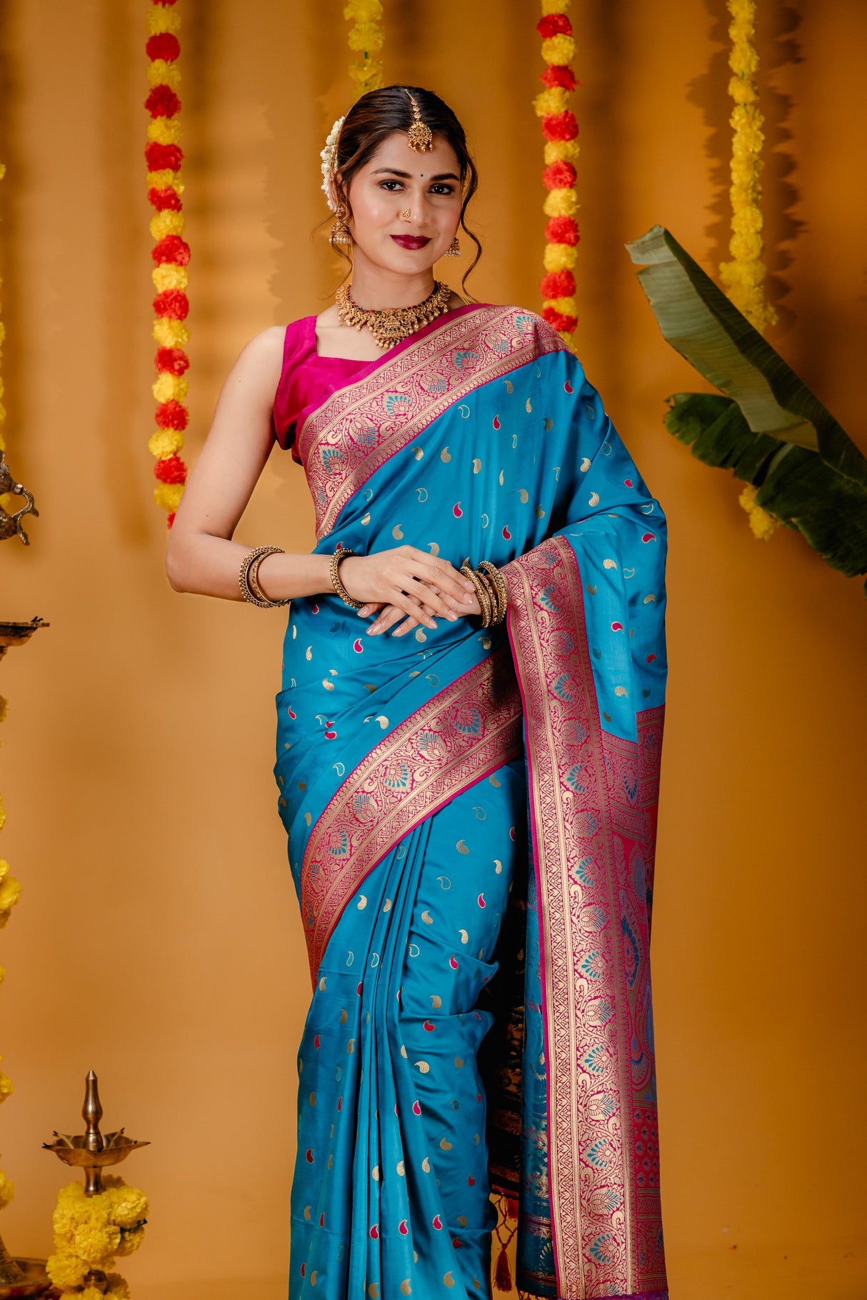 Mimosa Women's Woven Design Kanjivaram Style Art Silk Saree With Blouse Piece : SA00001788SFFREE