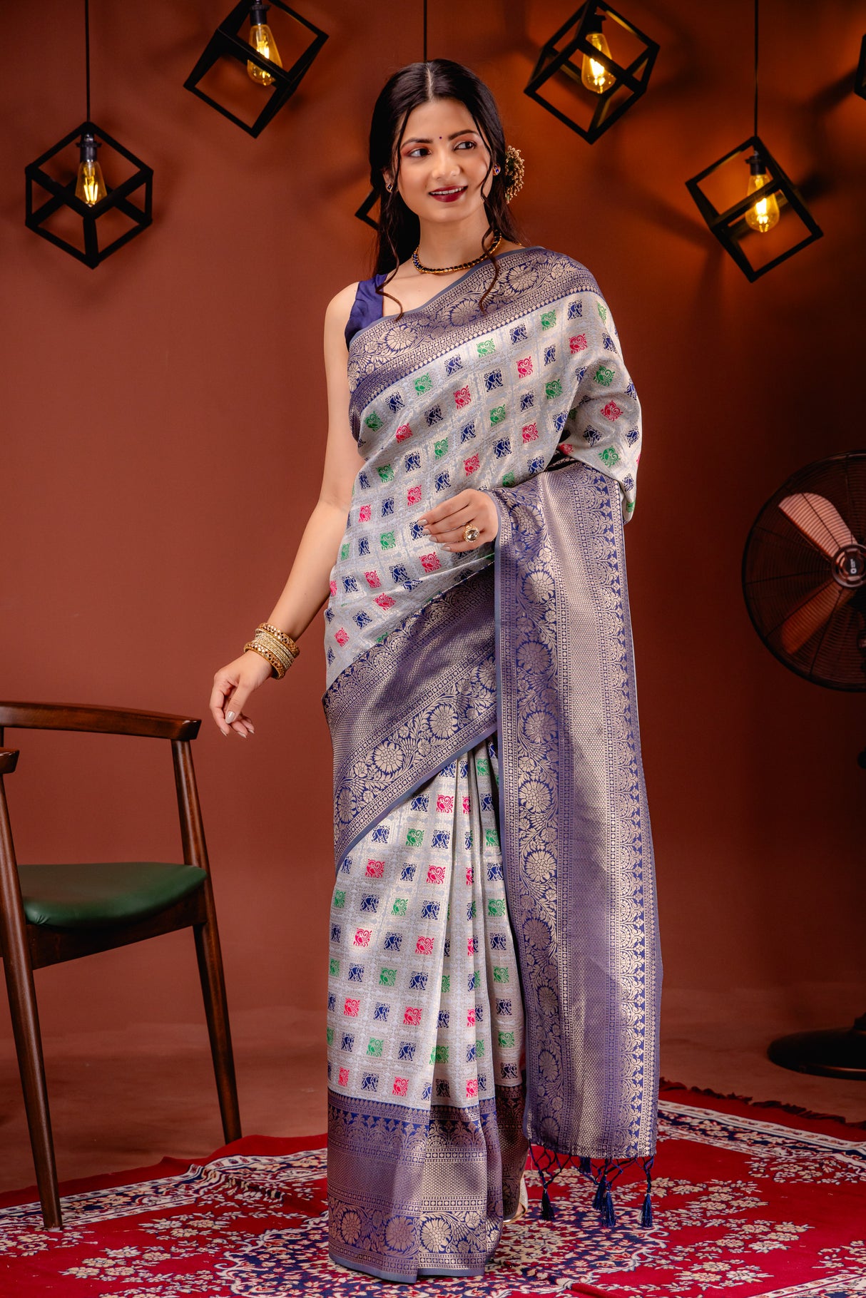 Mimosa Women's Woven Design Kanjivaram Style Art Silk Saree With Blouse Piece : SA00001655GYFREE