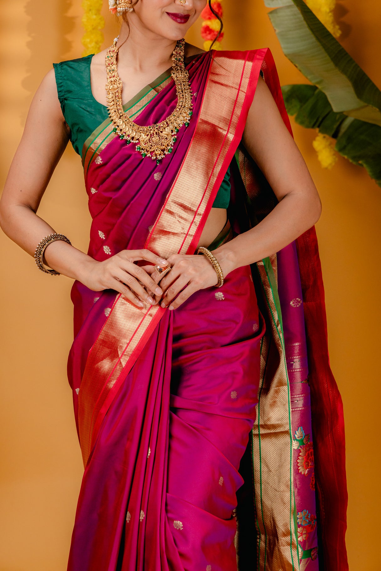 Mimosa Women's Woven Design Paithani Style Art Silk Saree With Blouse Piece : SA00001696RNFREE