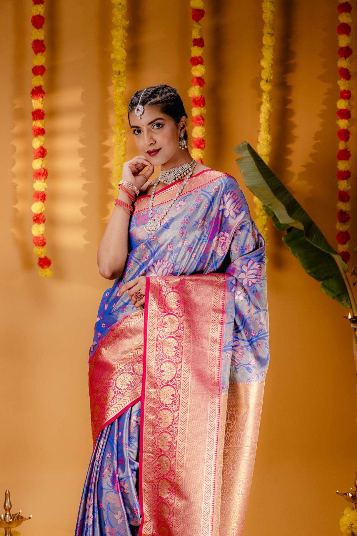 Mimosa Women's Woven Design Kanjivaram Style Art Silk Saree With Blouse Piece : SA00001820RBFREE