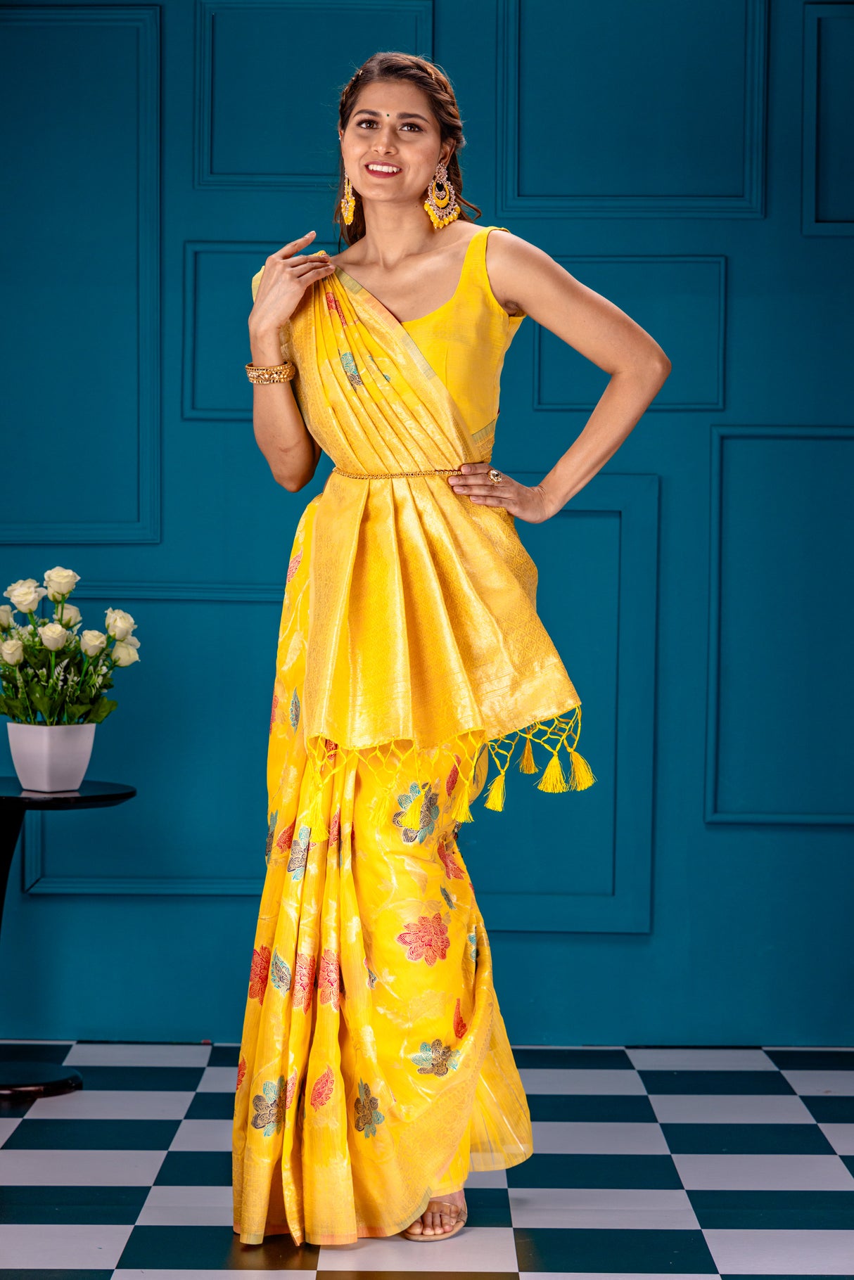 Mimosa Women's Woven Design Banarasi Style Art Silk Saree With Blouse Piece : SA00001597GDFREE