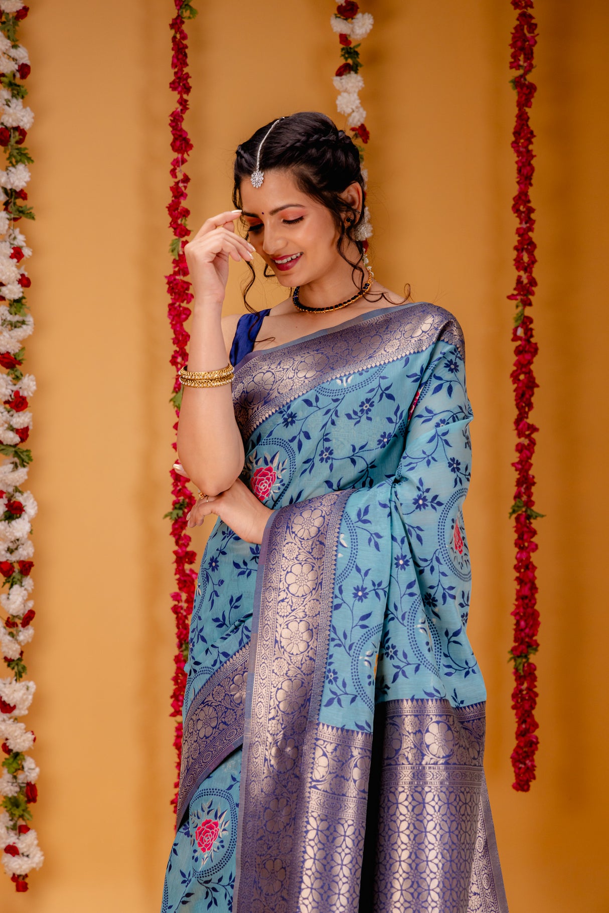 Mimosa Women's Woven Design Kanjivaram Style Art Silk Saree With Blouse Piece : SA00001599SFFREE