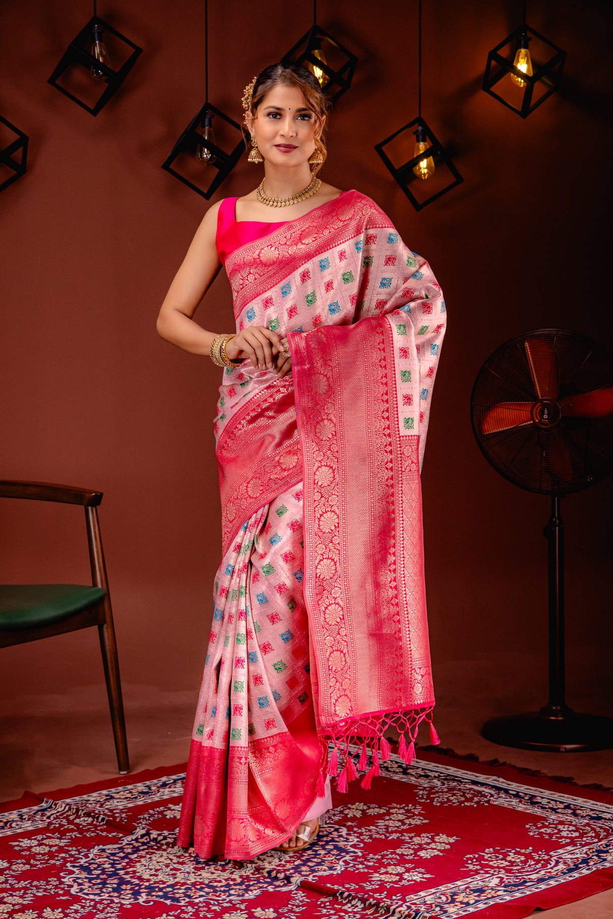 Mimosa Women's Woven Design Kanjivaram Style Art Silk Saree With Blouse Piece : SA00001655PNKFREE