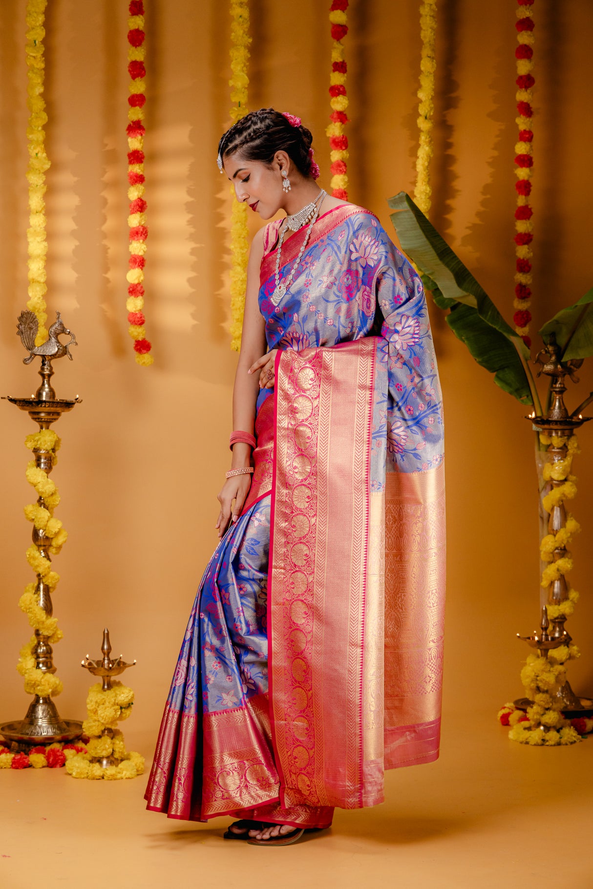 Mimosa Women's Woven Design Kanjivaram Style Art Silk Saree With Blouse Piece : SA00001820RBFREE