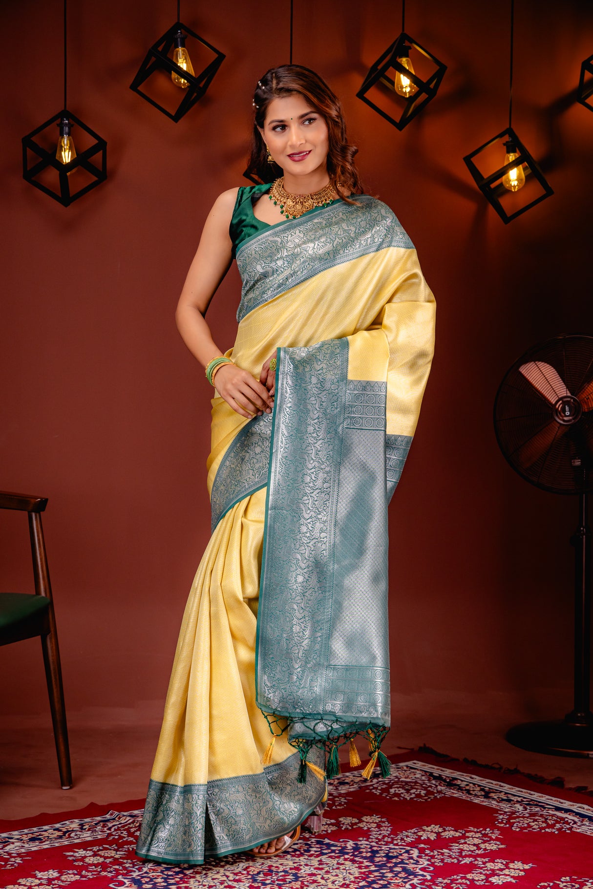 Mimosa Women's Woven Design Kanjivaram Style Art Silk Saree With Blouse Piece : SA00001761GDFREE