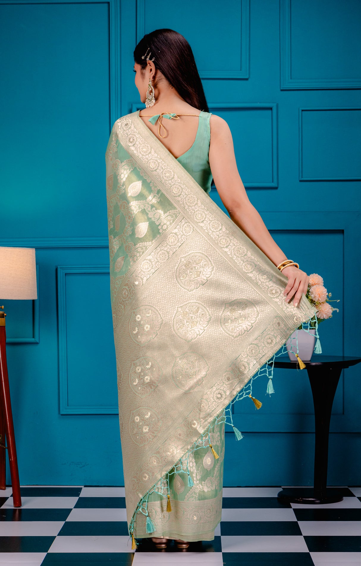 Mimosa Women's Woven Design Kanjivaram Style Art Silk Saree With Blouse Piece : SA00001594RMFREE