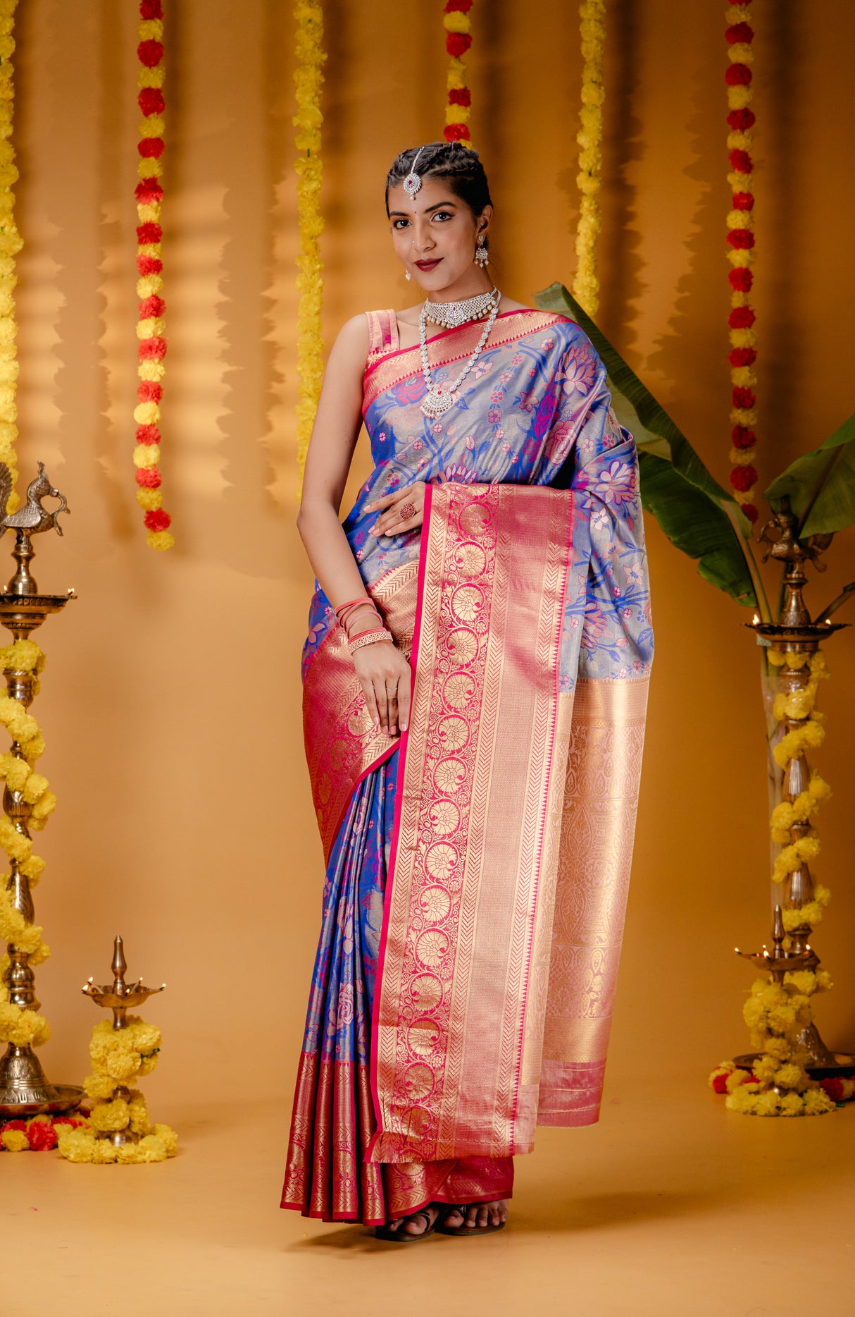 Mimosa Women's Woven Design Kanjivaram Style Art Silk Saree With Blouse Piece : SA00001820RBFREE
