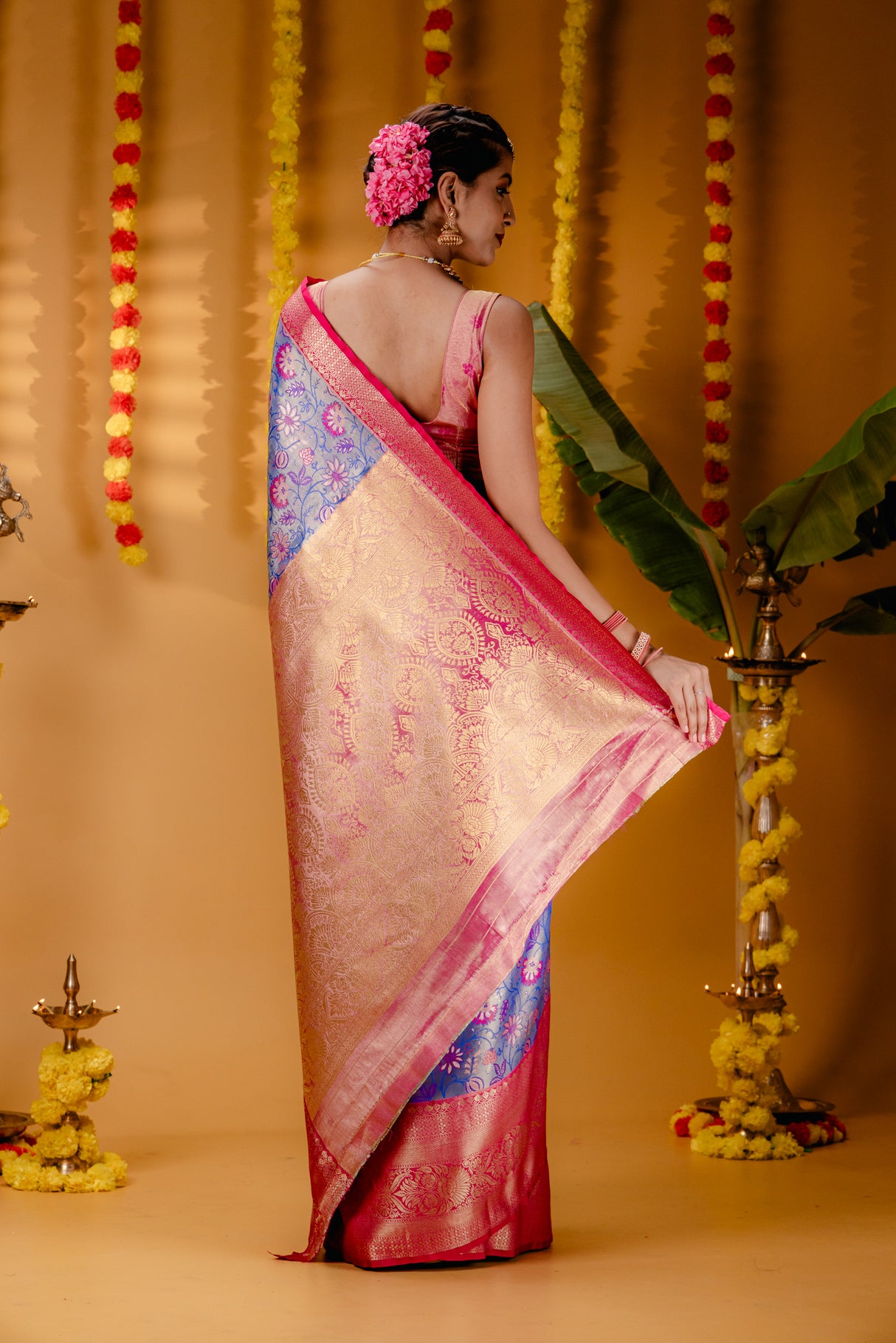 Mimosa Women's Woven Design Kanjivaram Style Art Silk Saree With Blouse Piece : SA00001827RBFREE