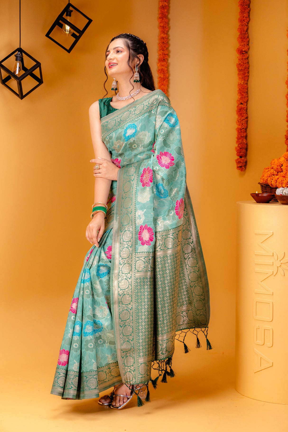 Mimosa Women's Woven Design Banarasi Style Art Silk Saree With Blouse Piece : SA00001601RMFREE