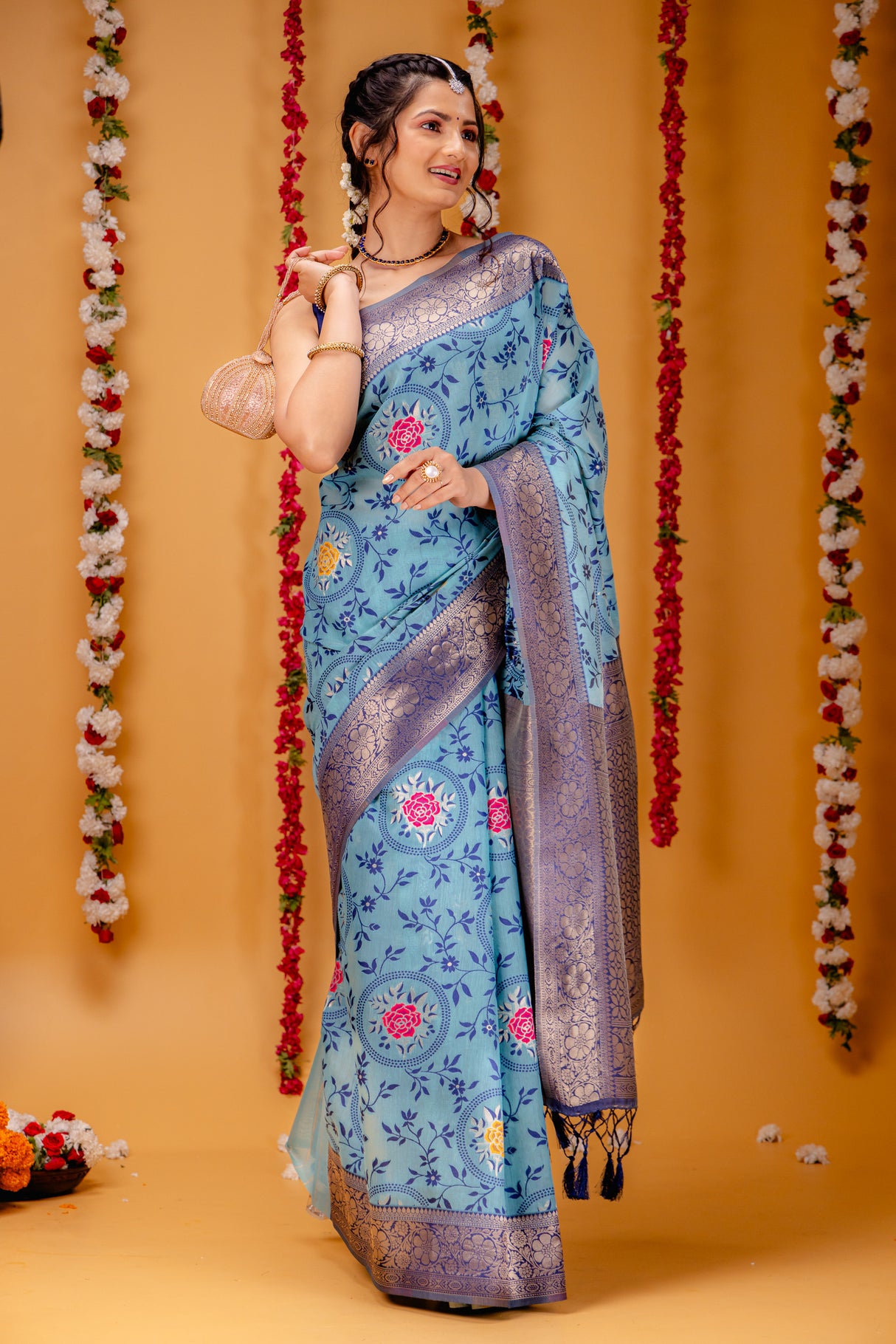 Mimosa Women's Woven Design Kanjivaram Style Art Silk Saree With Blouse Piece : SA00001599SFFREE