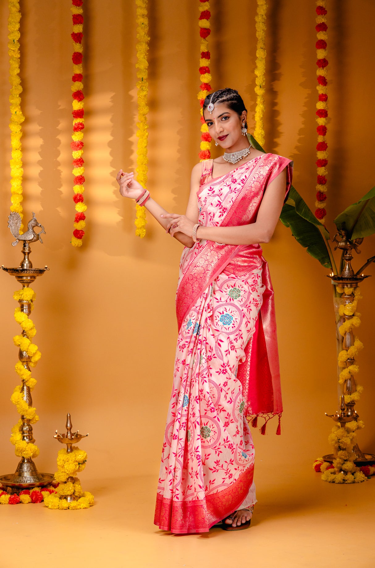 Mimosa Women's Woven Design Kanjivaram Style Art Silk Saree With Blouse Piece : SA00001599HWFREE