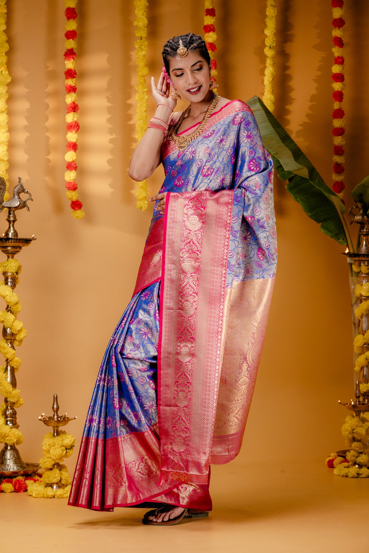 Mimosa Women's Woven Design Kanjivaram Style Art Silk Saree With Blouse Piece : SA00001827RBFREE