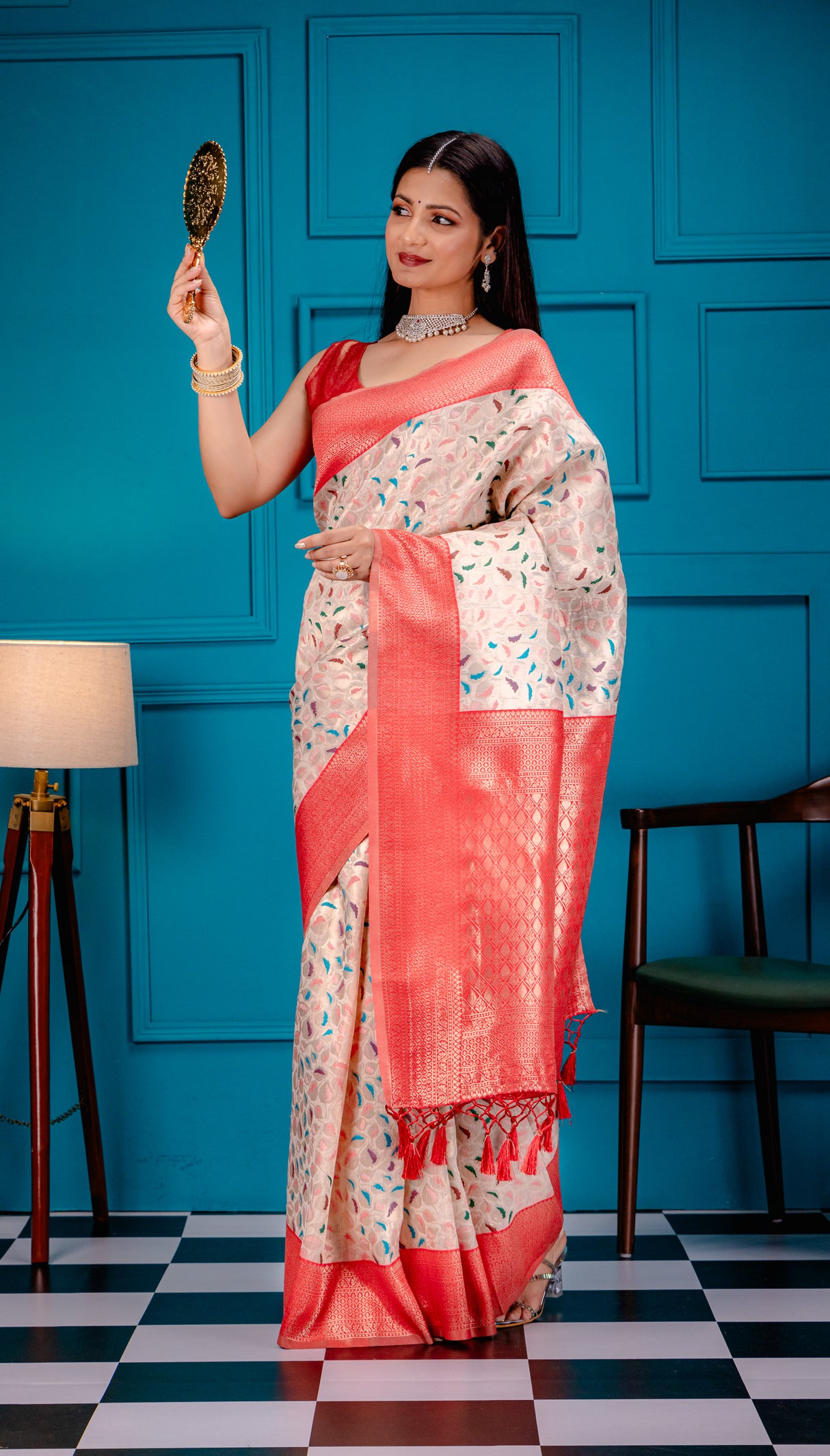 Mimosa Women's Woven Design Kanjivaram Style Art Silk Saree With Blouse Piece : SA00001596OFWFREE