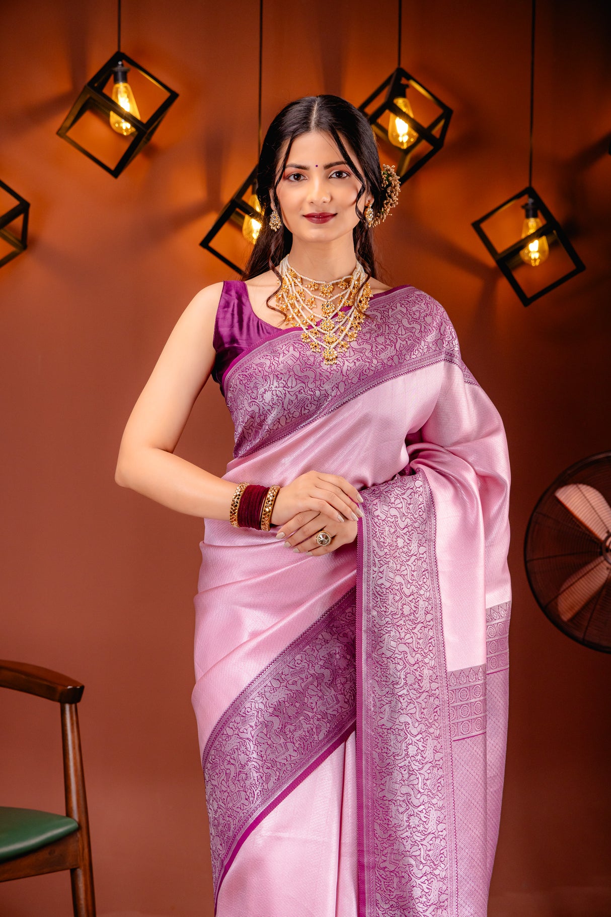 Mimosa Women's Woven Design Kanjivaram Style Art Silk Saree With Blouse Piece : SA00001761PNKFREE