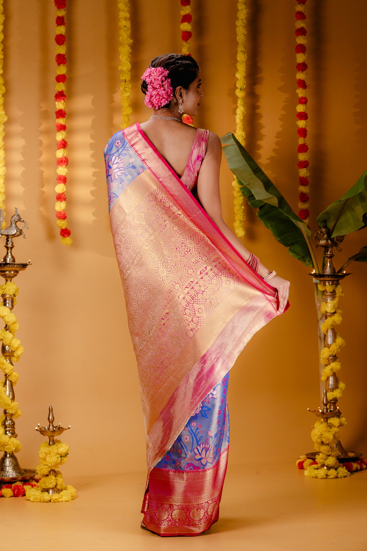 Mimosa Women's Woven Design Kanjivaram Style Art Silk Saree With Blouse Piece : SA00001820RBFREE