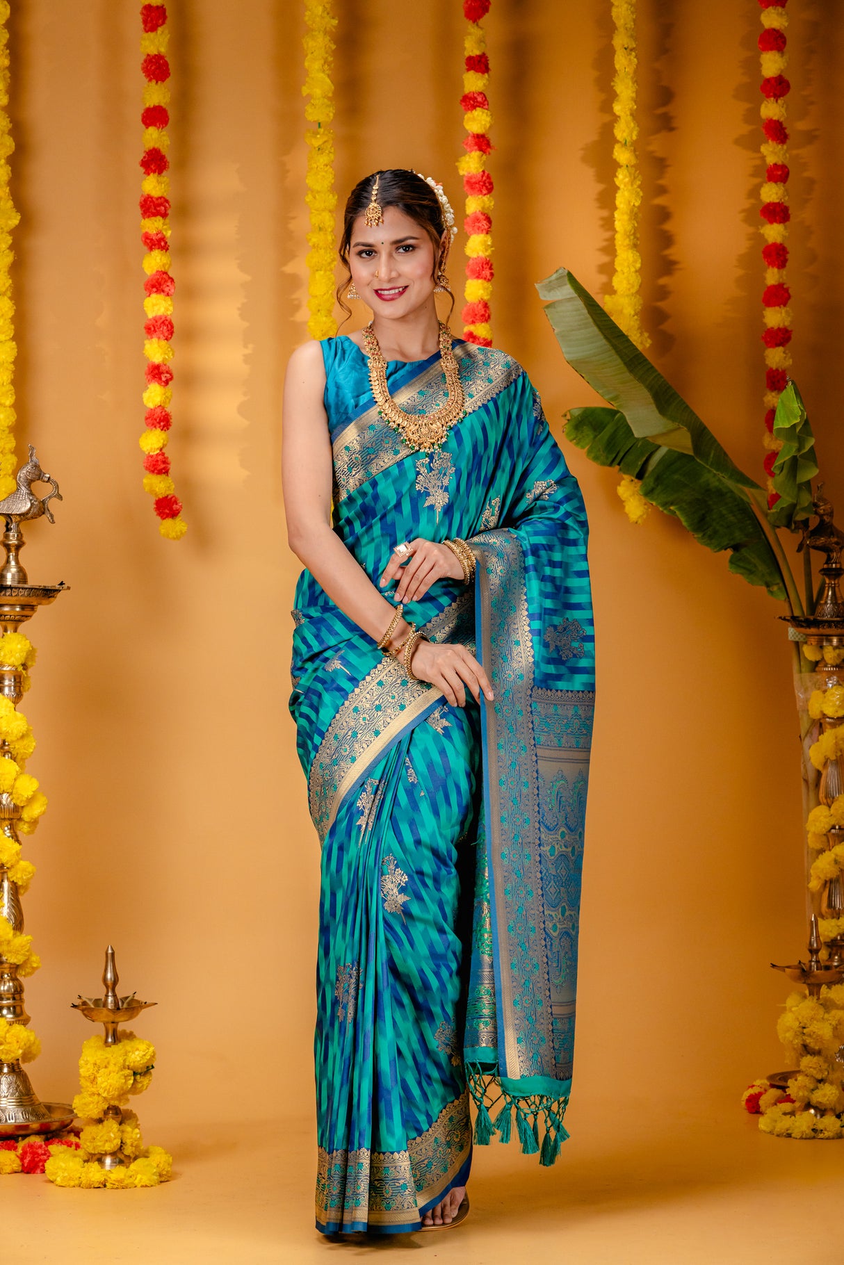 Mimosa Women's Woven Design Kanjivaram Style Art Silk Saree With Blouse Piece : SA00001647RMFREE
