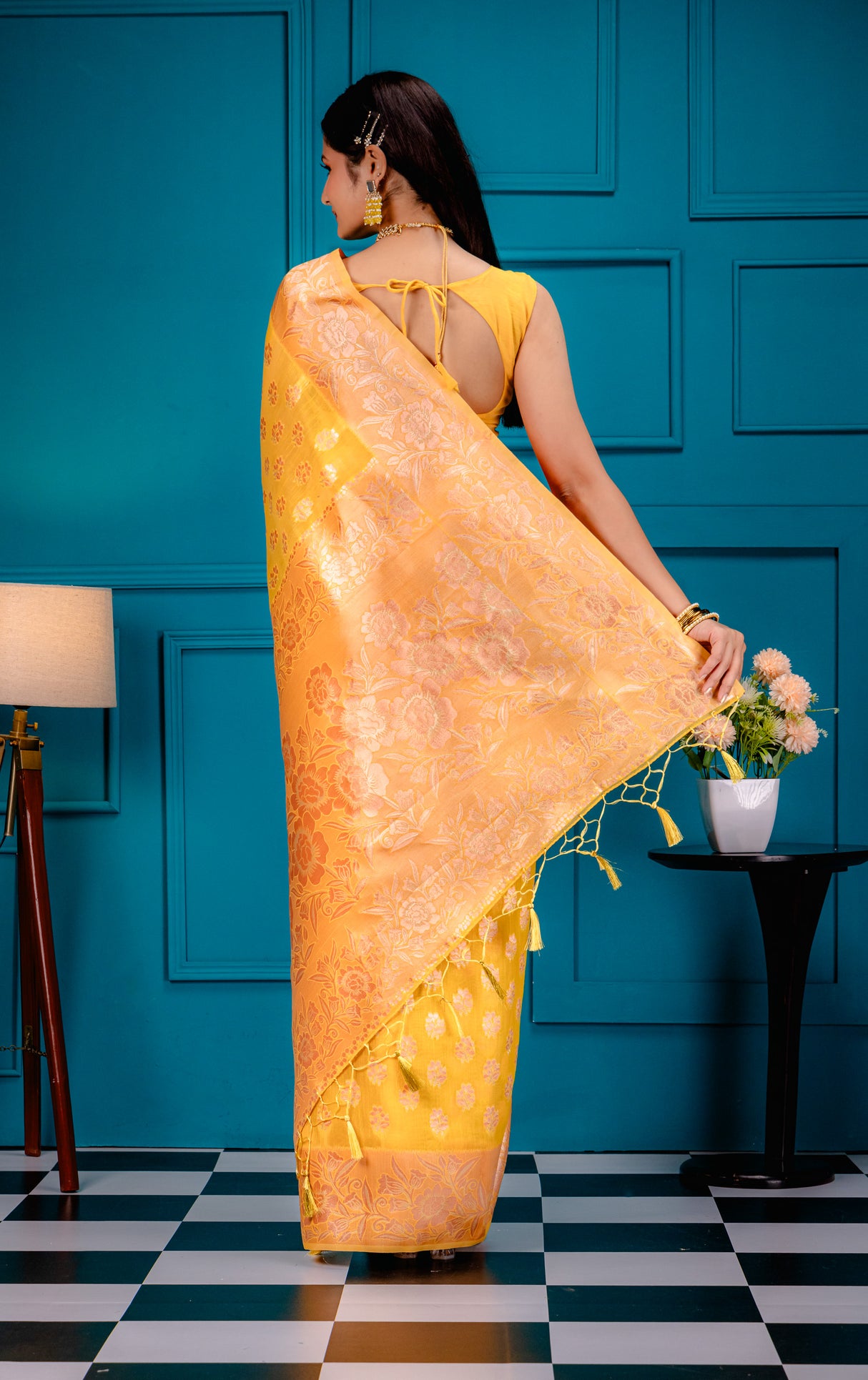 Mimosa Women's Woven Design Banarasi Style Art Silk Saree With Blouse Piece : SA00001804GDFREE