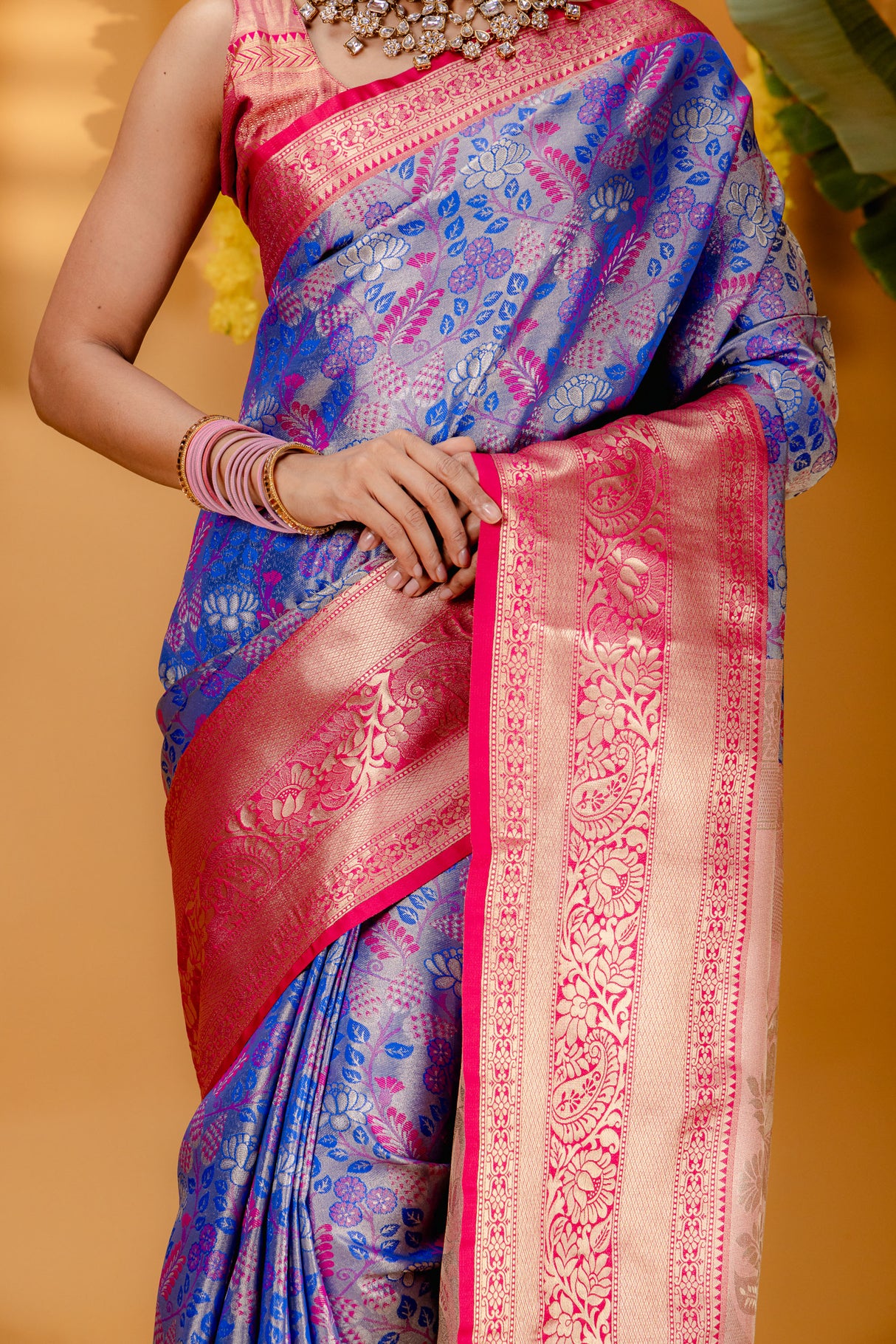 Mimosa Women's Woven Design Kanjivaram Style Art Silk Saree With Blouse Piece : SA00001812RBFREE