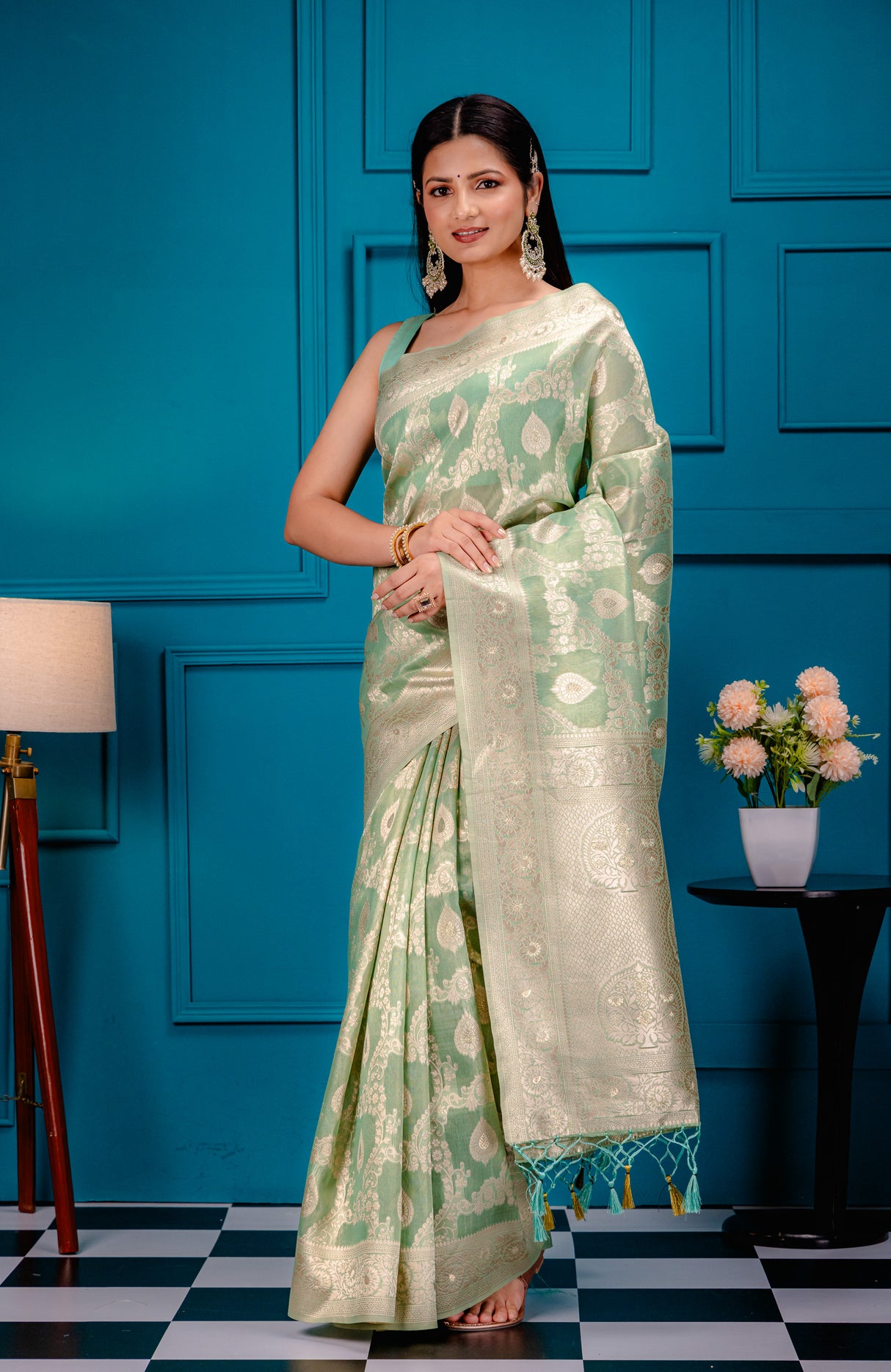 Mimosa Women's Woven Design Kanjivaram Style Art Silk Saree With Blouse Piece : SA00001594RMFREE