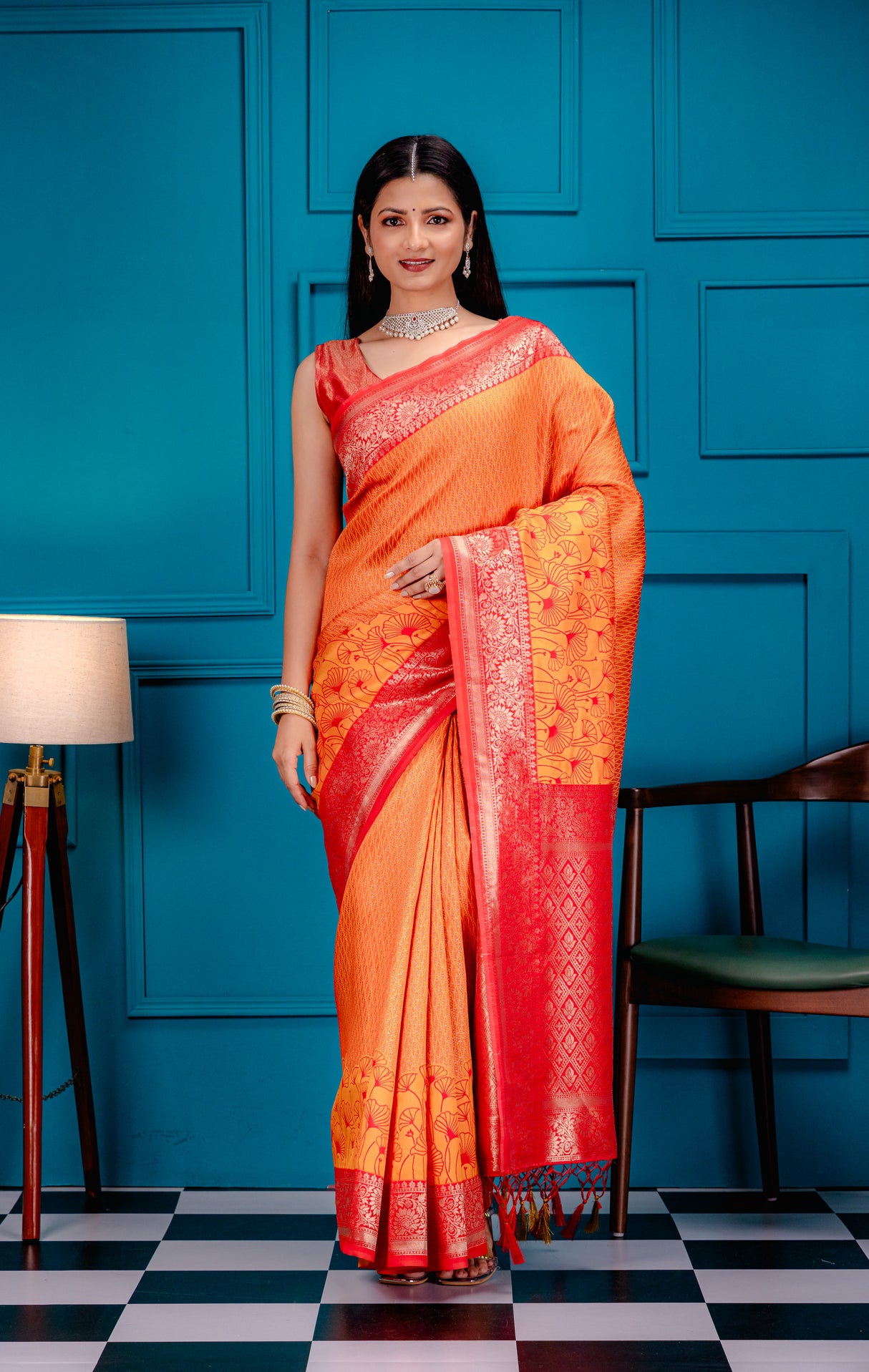 Mimosa Women's Woven Design Kanjivaram Style Art Silk Saree With Blouse Piece : SA00001586ORFREE