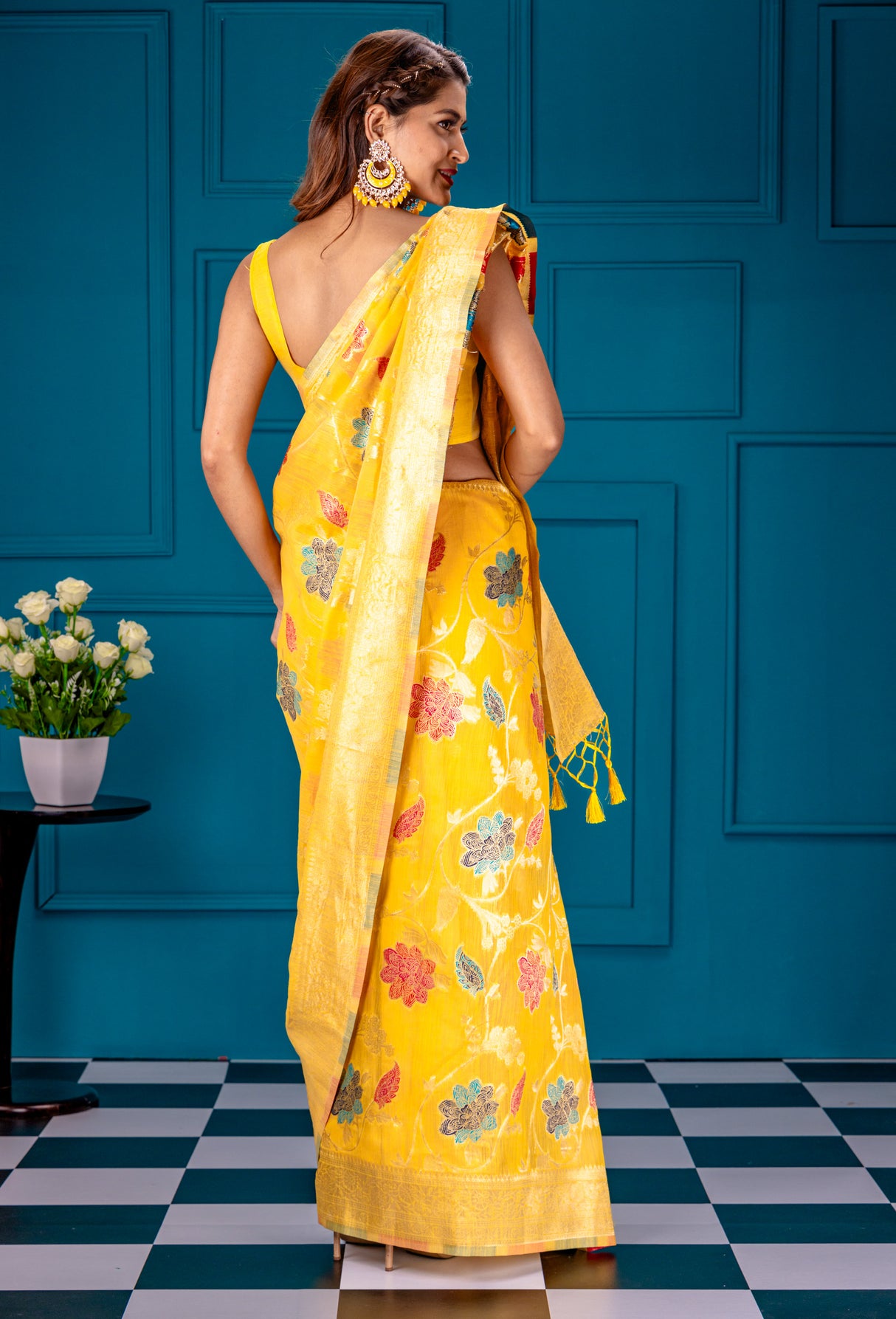 Mimosa Women's Woven Design Banarasi Style Art Silk Saree With Blouse Piece : SA00001597GDFREE